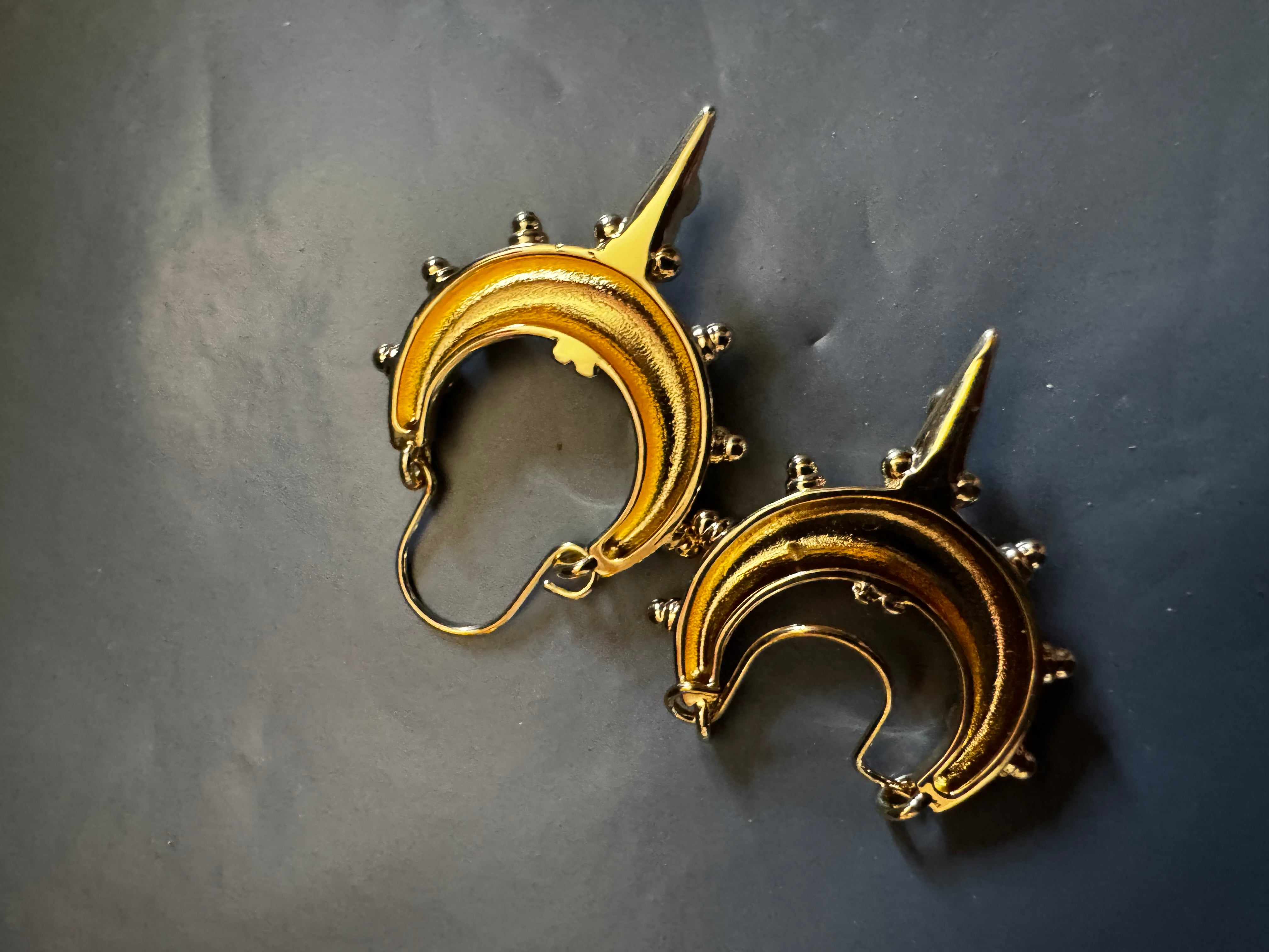 Etruscan Gold Plated Turquoise Blue Statement Hoop Earrings