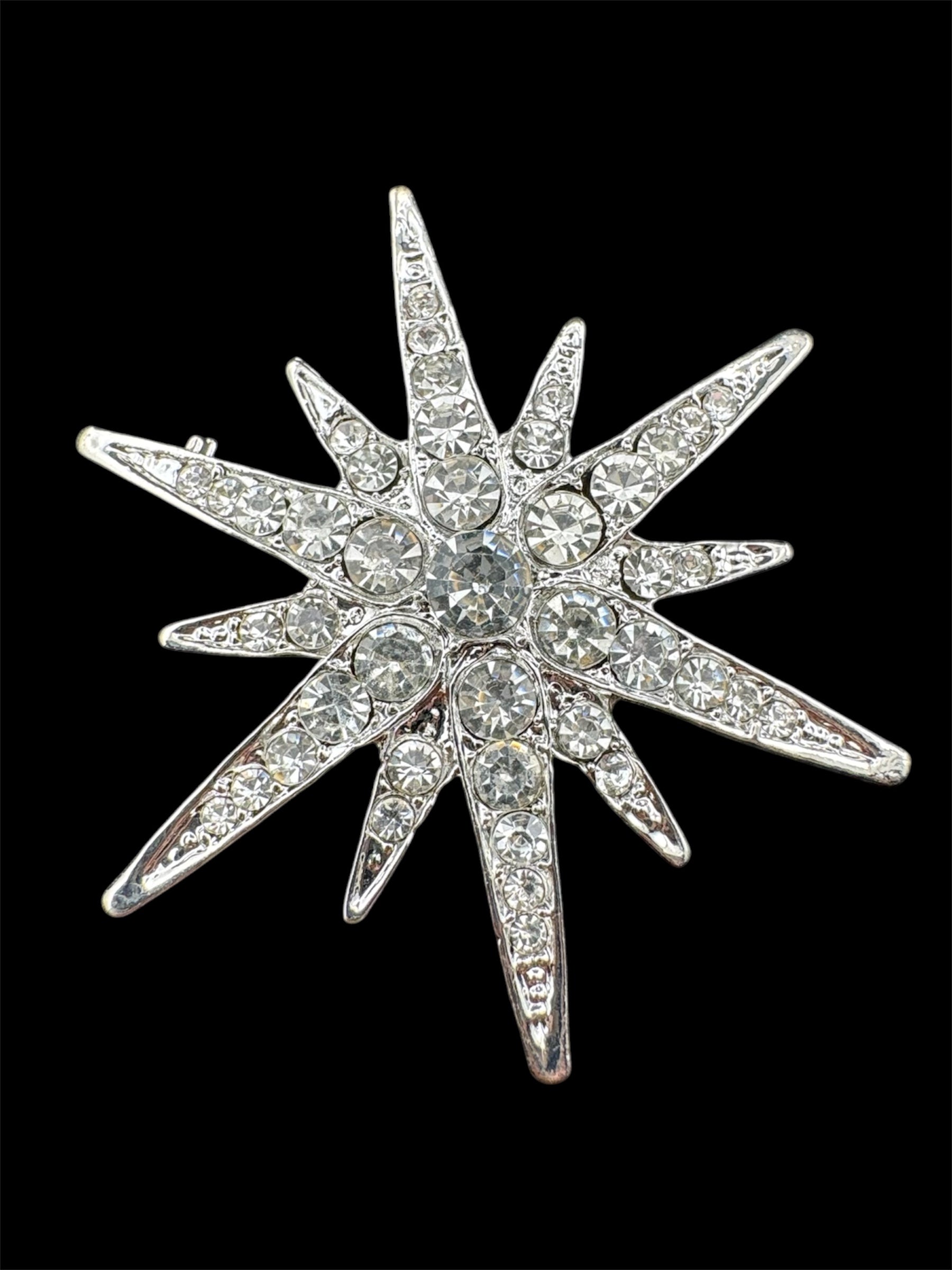 Large silver and clear diamanté combination star brooch and pendant