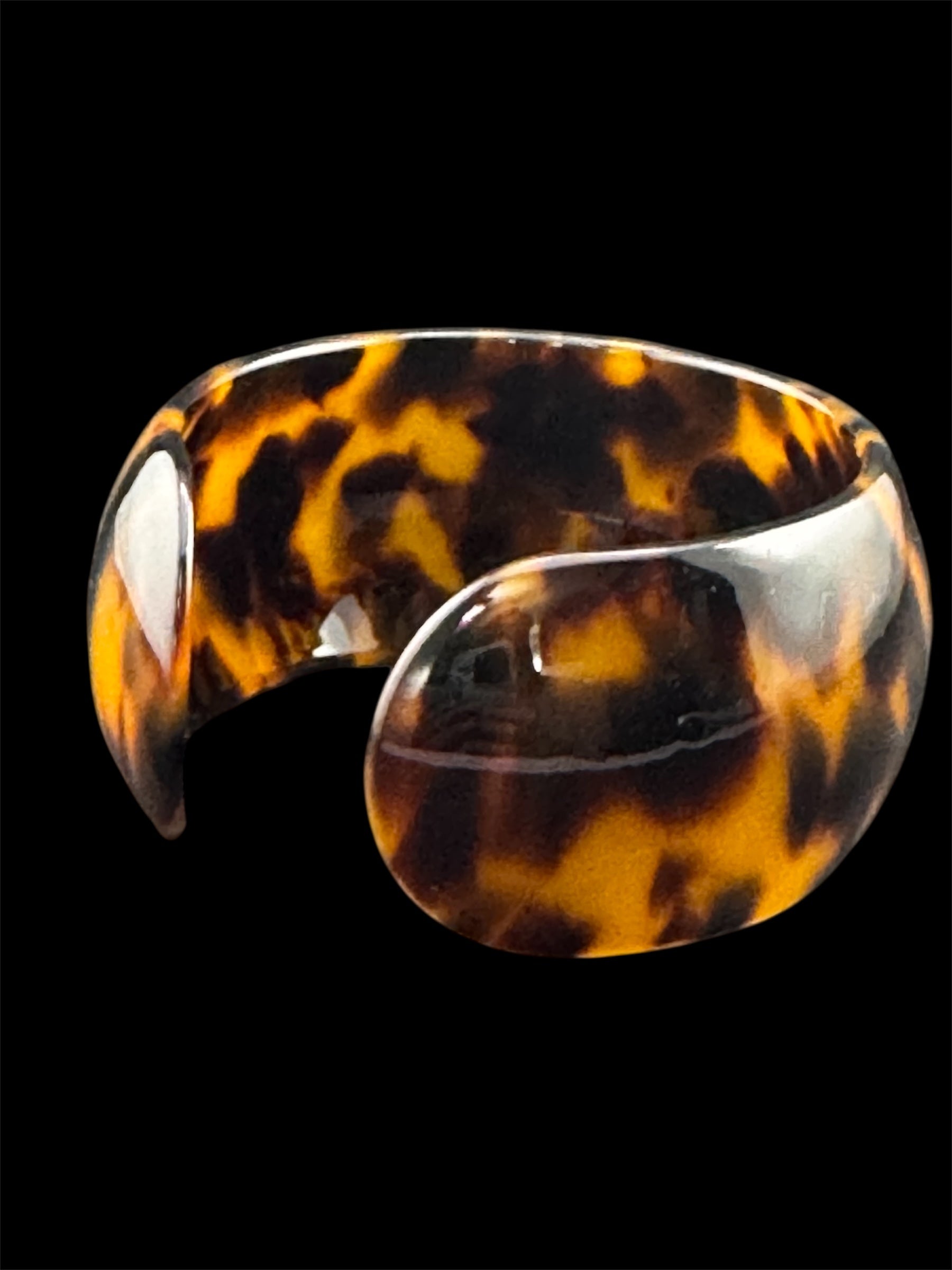 Wide acrylic brown faux tortoiseshell open cuff bangle bracelet