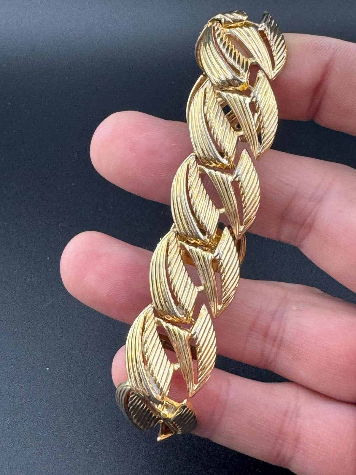 Grosse Gold Bracelet, Signed Vintage Panel Cuff, 19.5Cm