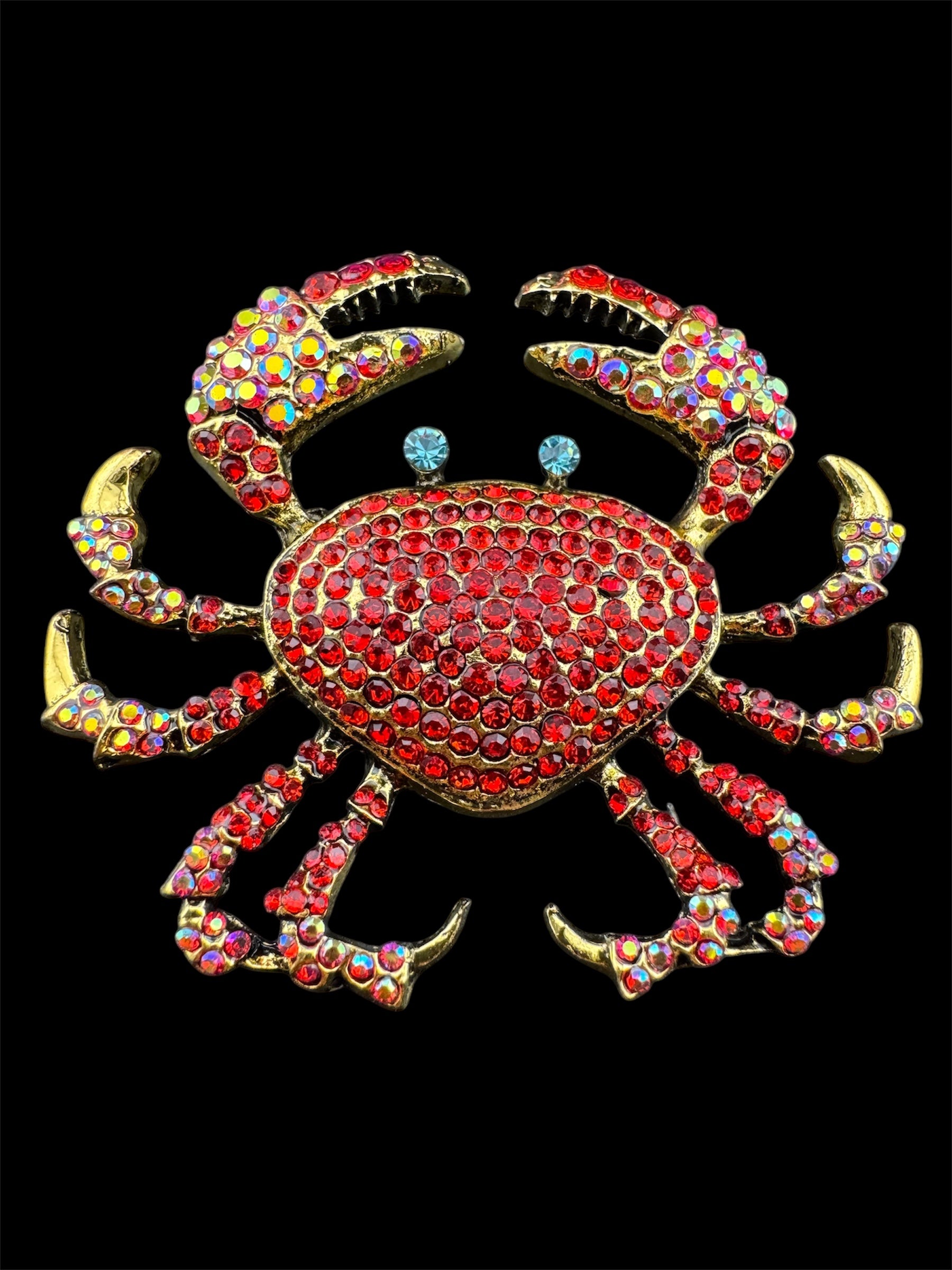 Large Red rhinestone crystal nautical crab brooch