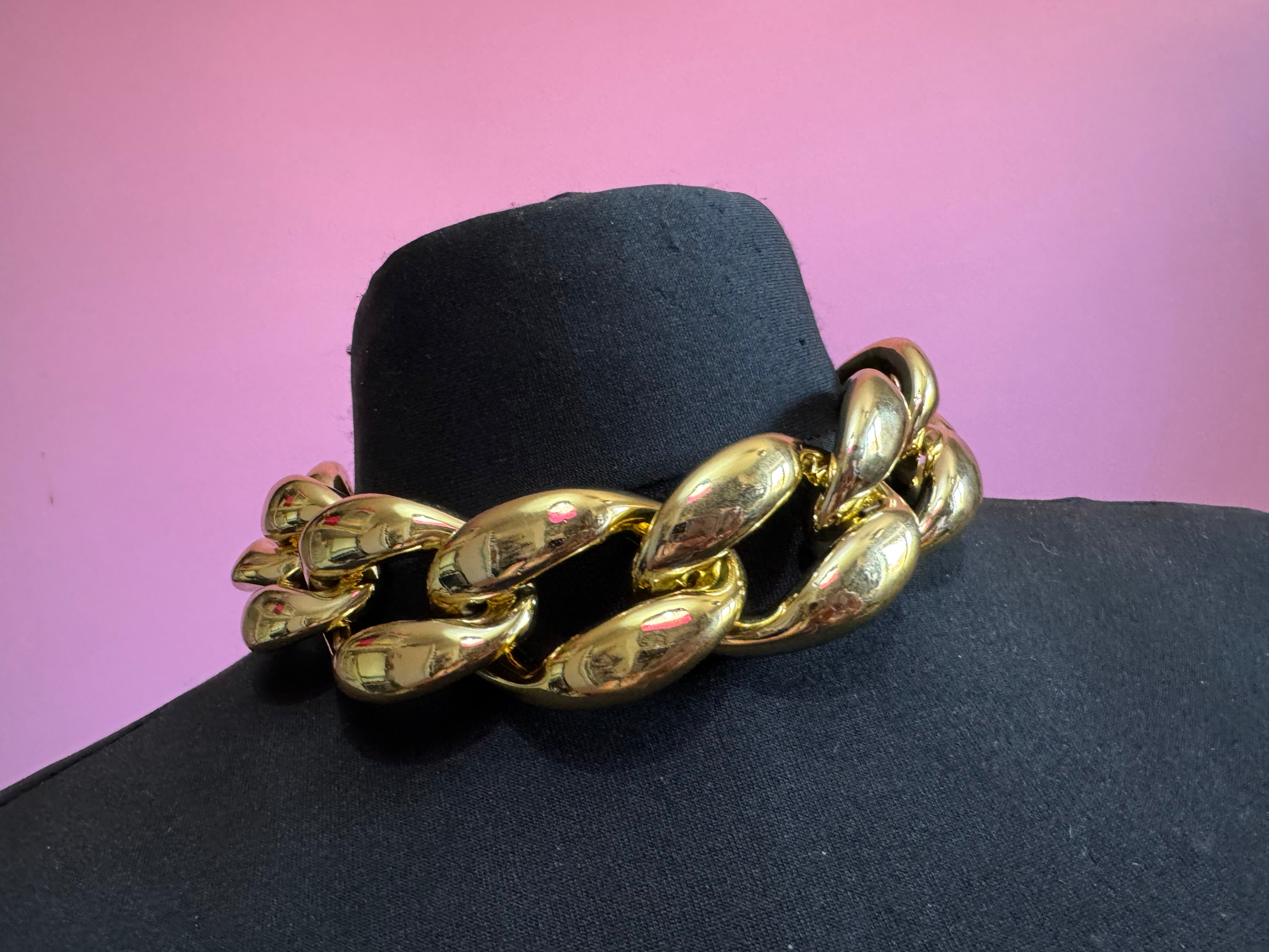 Chunky gold acrylic curb link choker necklace, oversized statement jewellery