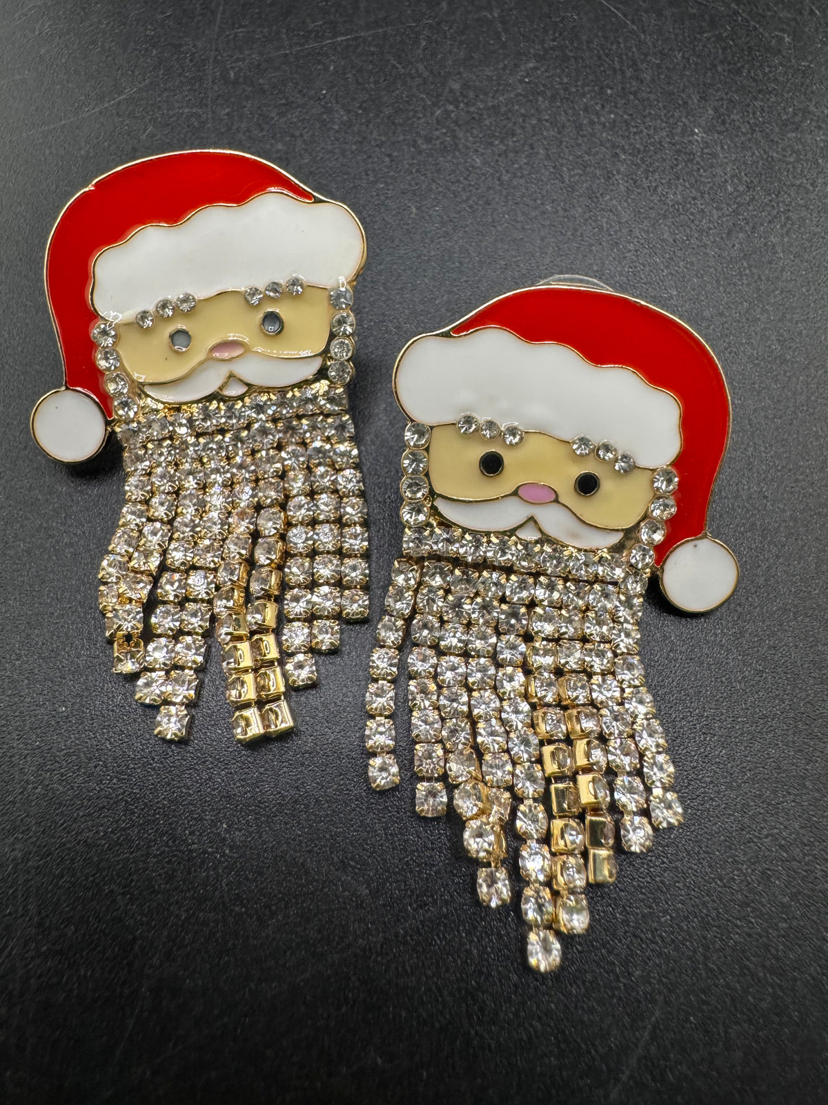 Sparkly rhinestone Father Christmas Santa Claus earrings