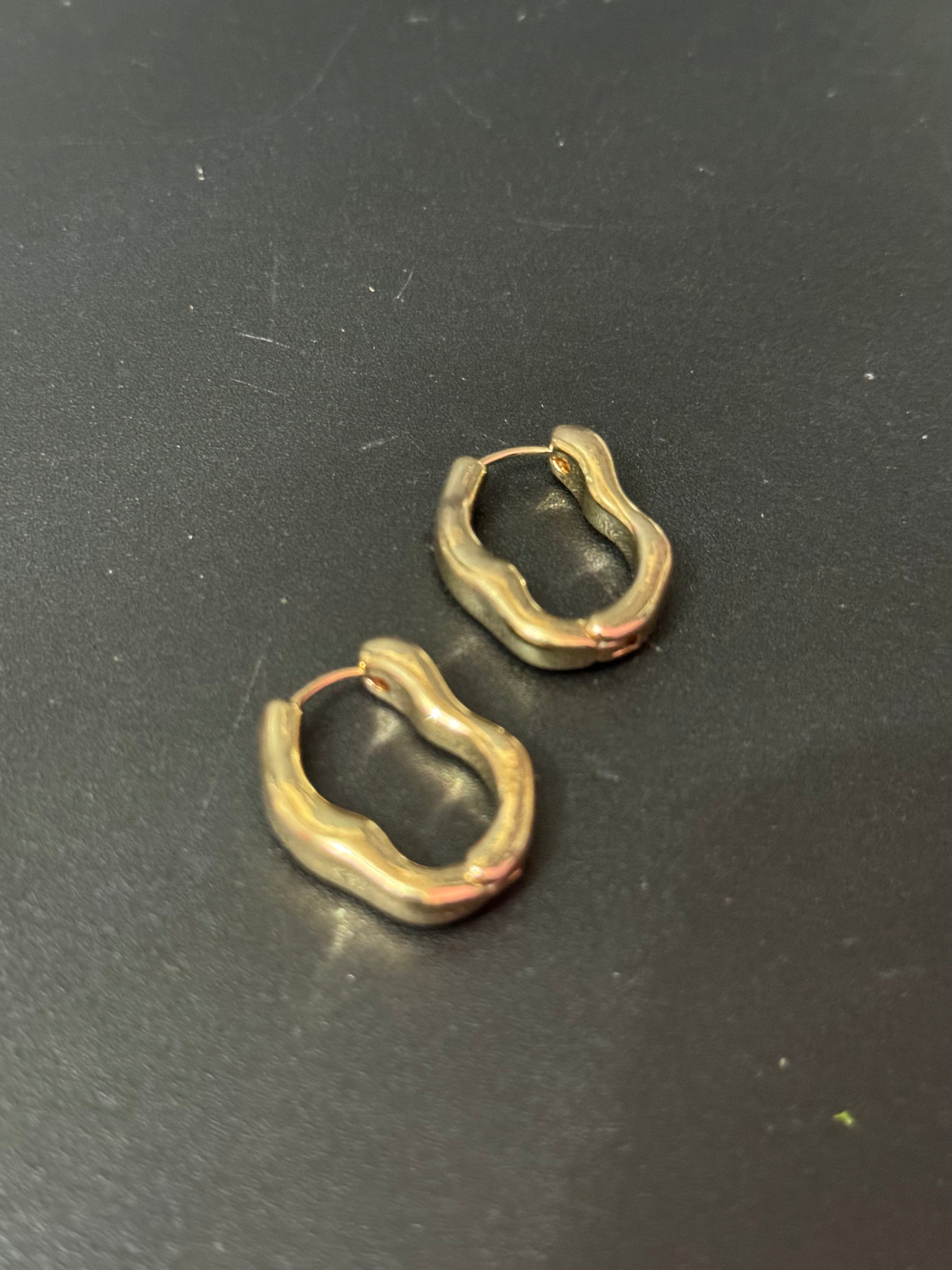 Gold Modernist abstract  metal hinged hoop earrings
