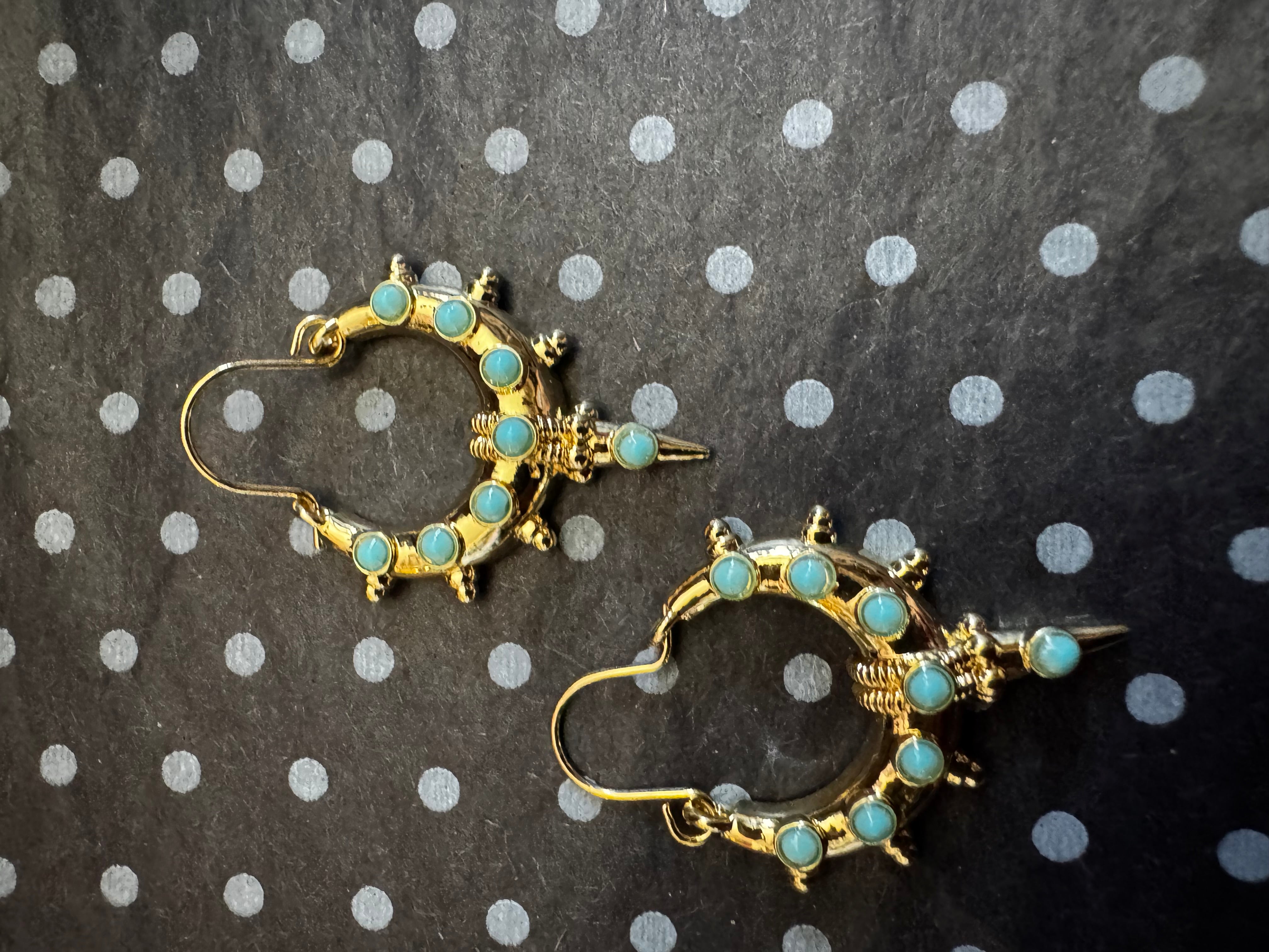 Etruscan Gold Plated Turquoise Blue Statement Hoop Earrings