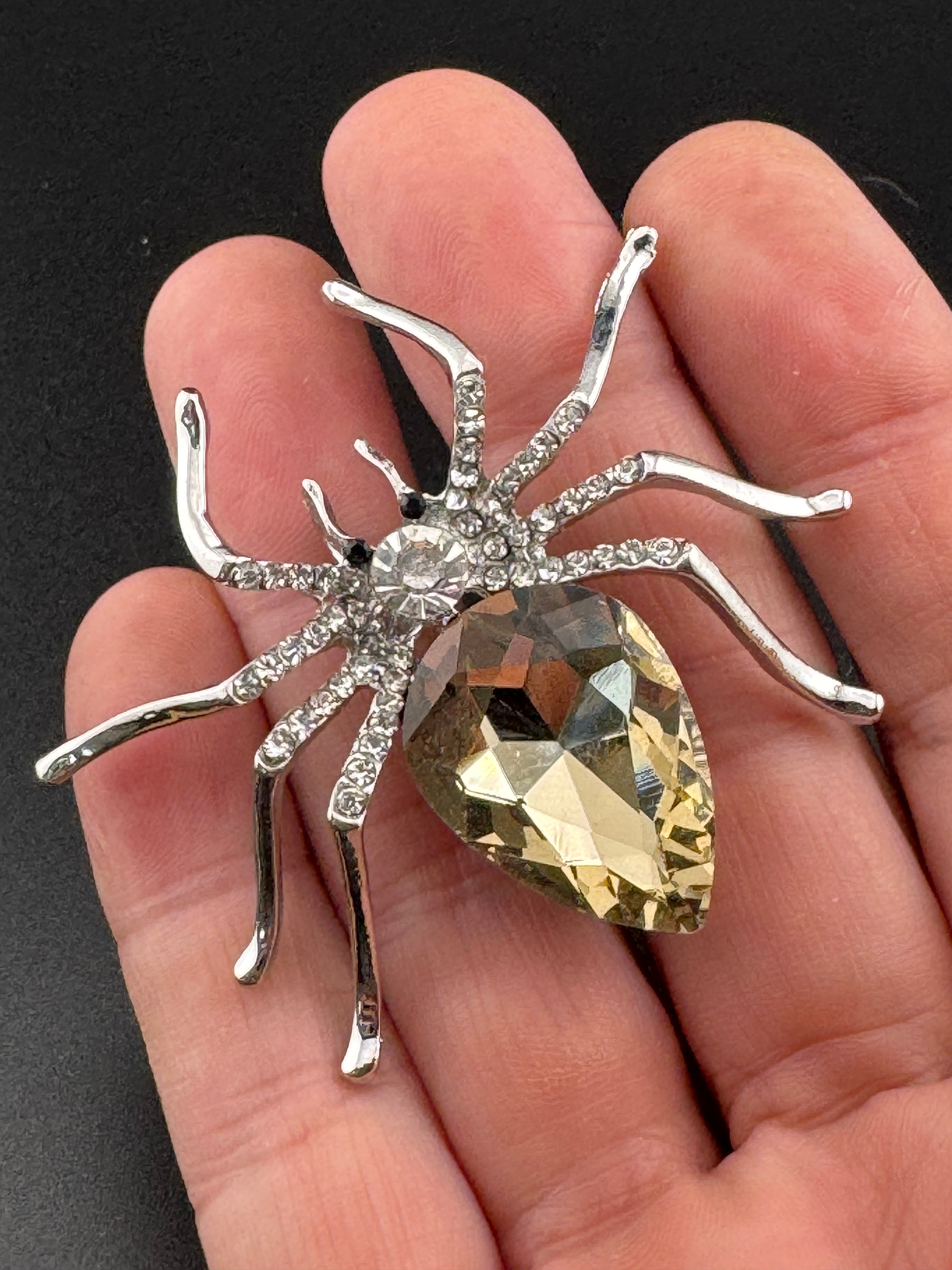 Large spider bug brooch with citrine diamanté