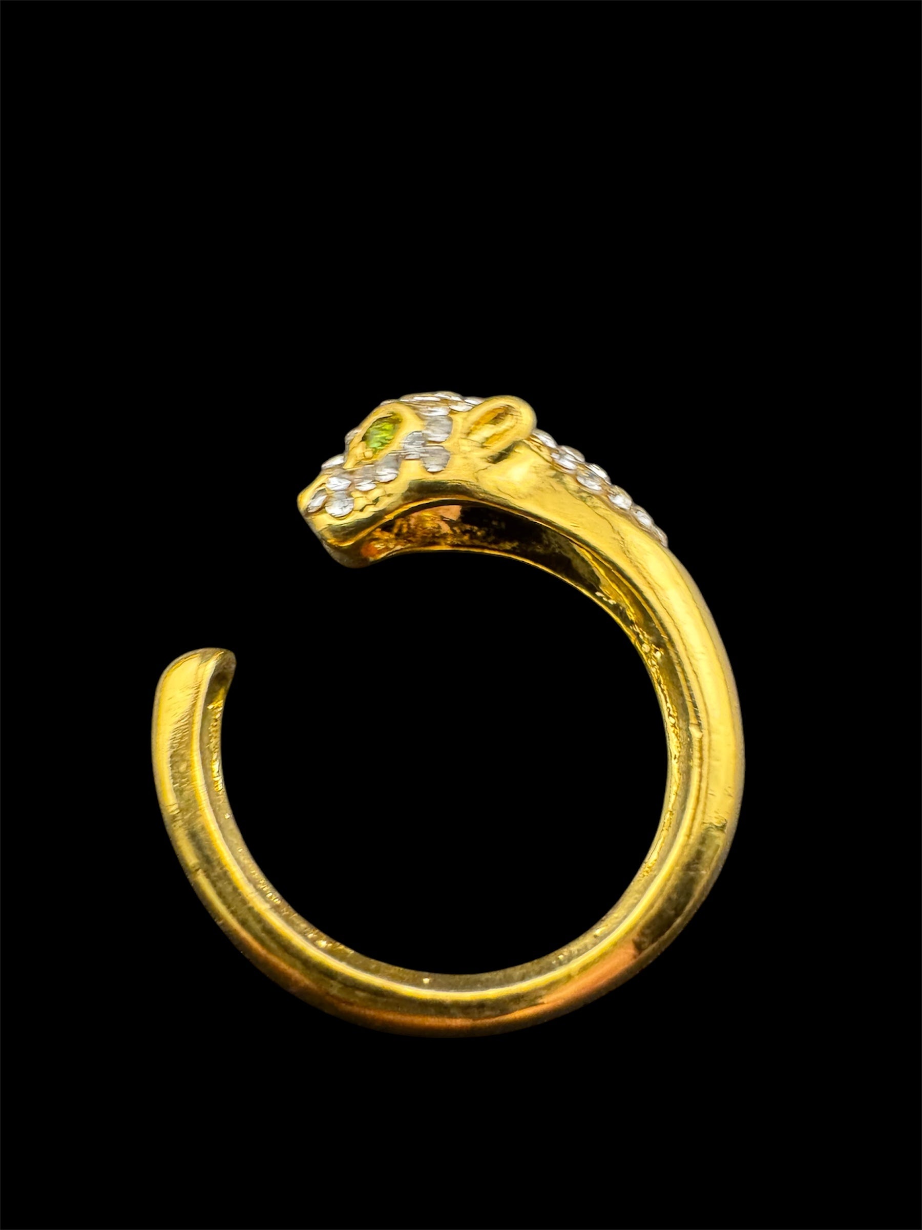 Crystal diamanté Gold plated big cat leopard adjustable ring