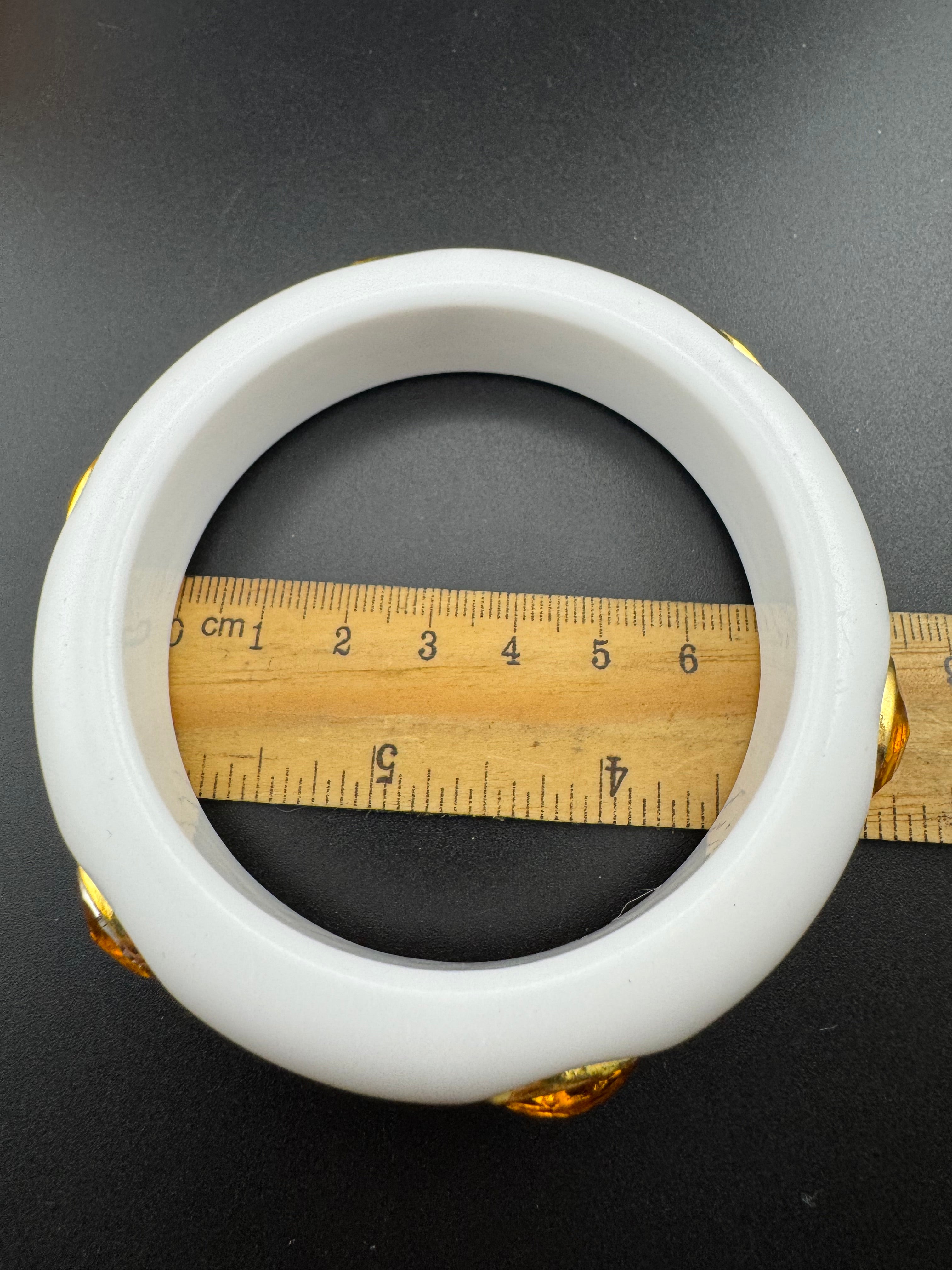 White acrylic wide Bangle with topaz Crystal