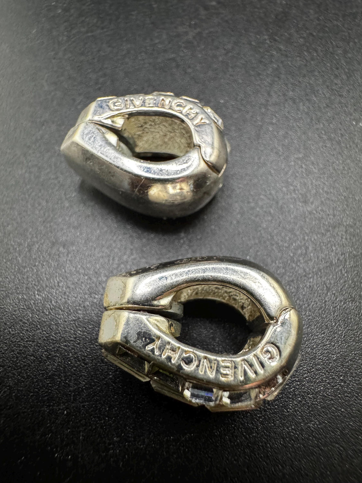 Vintage Givenchy Earrings, Hoop Clip-Ons, Crystal, Silver-Plated