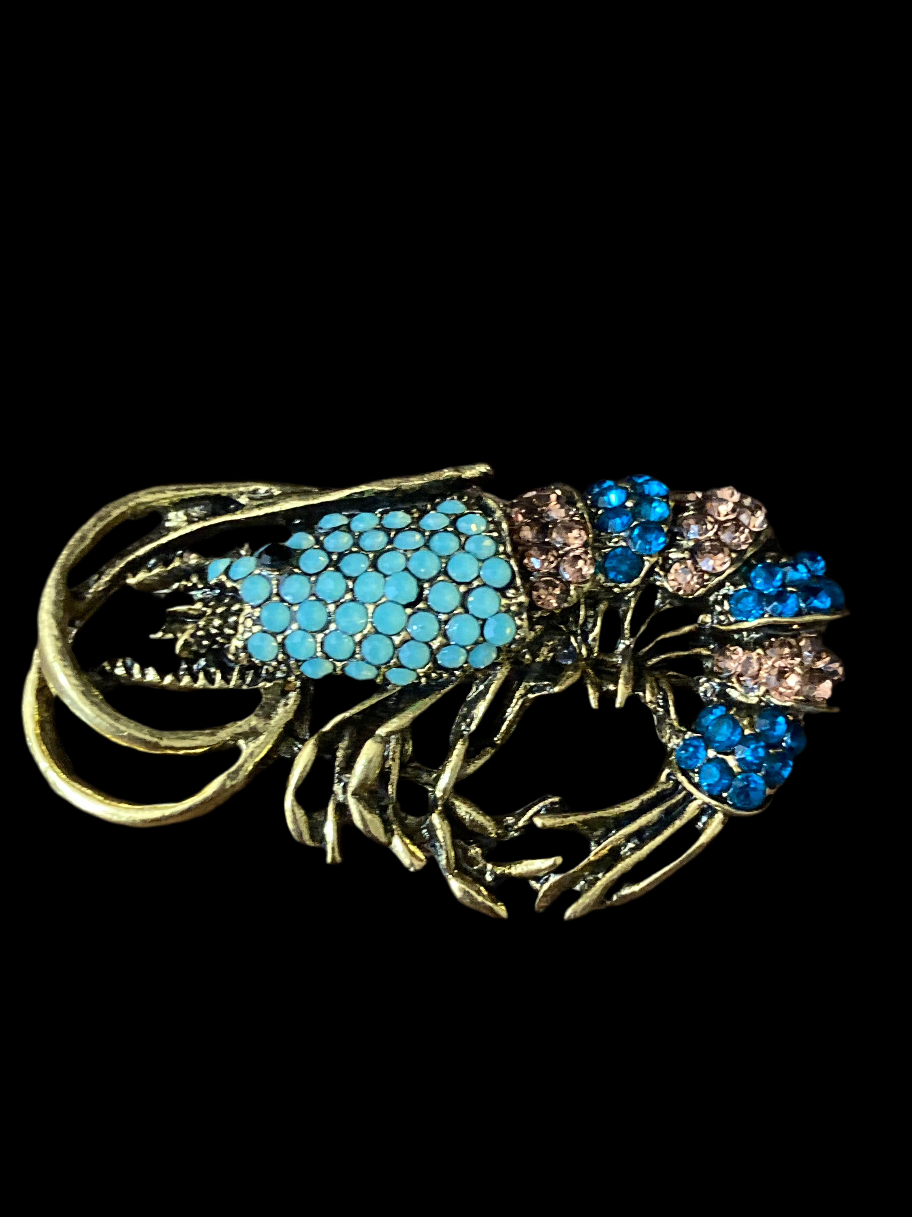 Gold diamanté shrimp prawn brooch