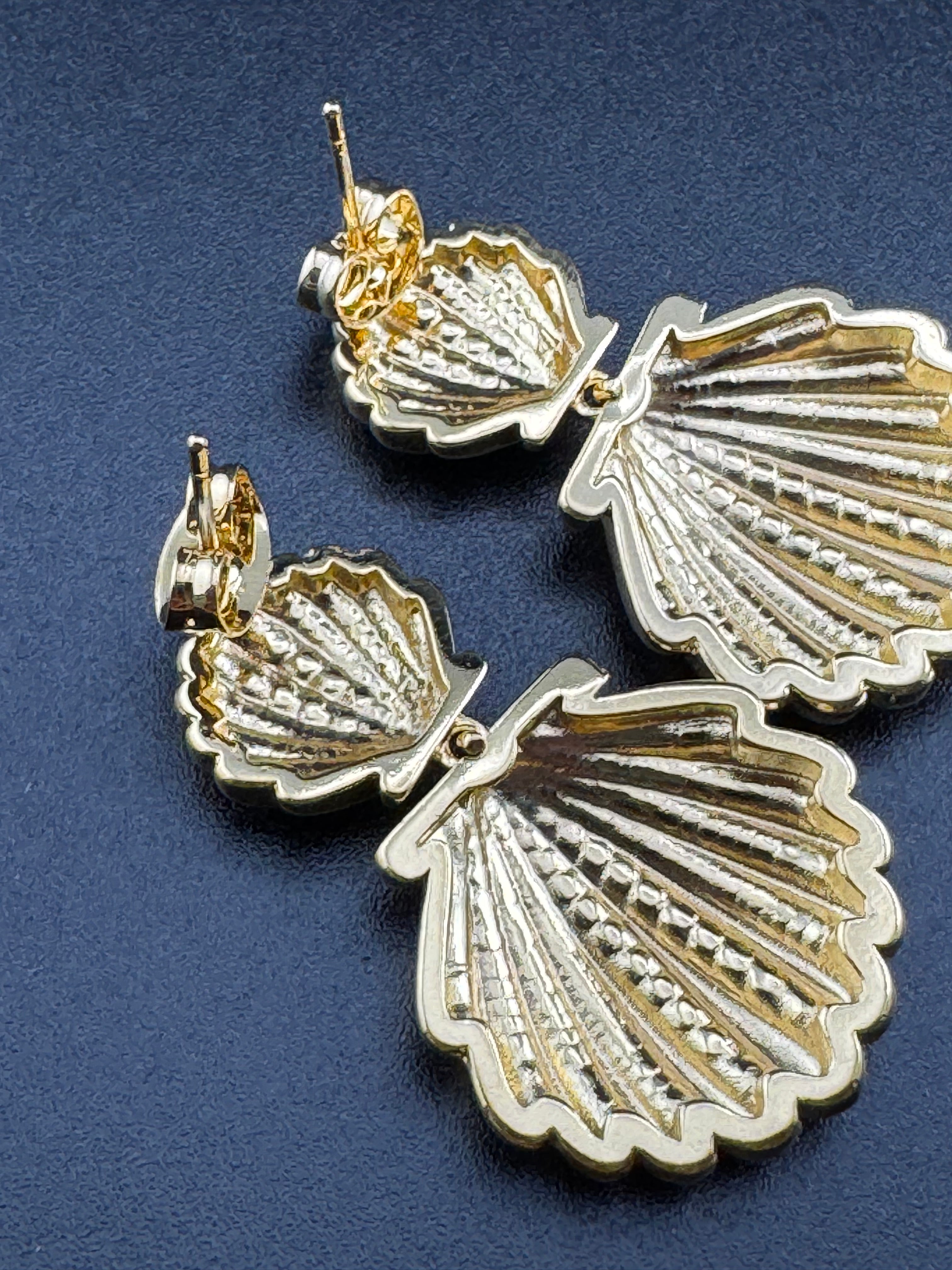 Nautical Gold seashell drop earrings , pierced door knocker hinged