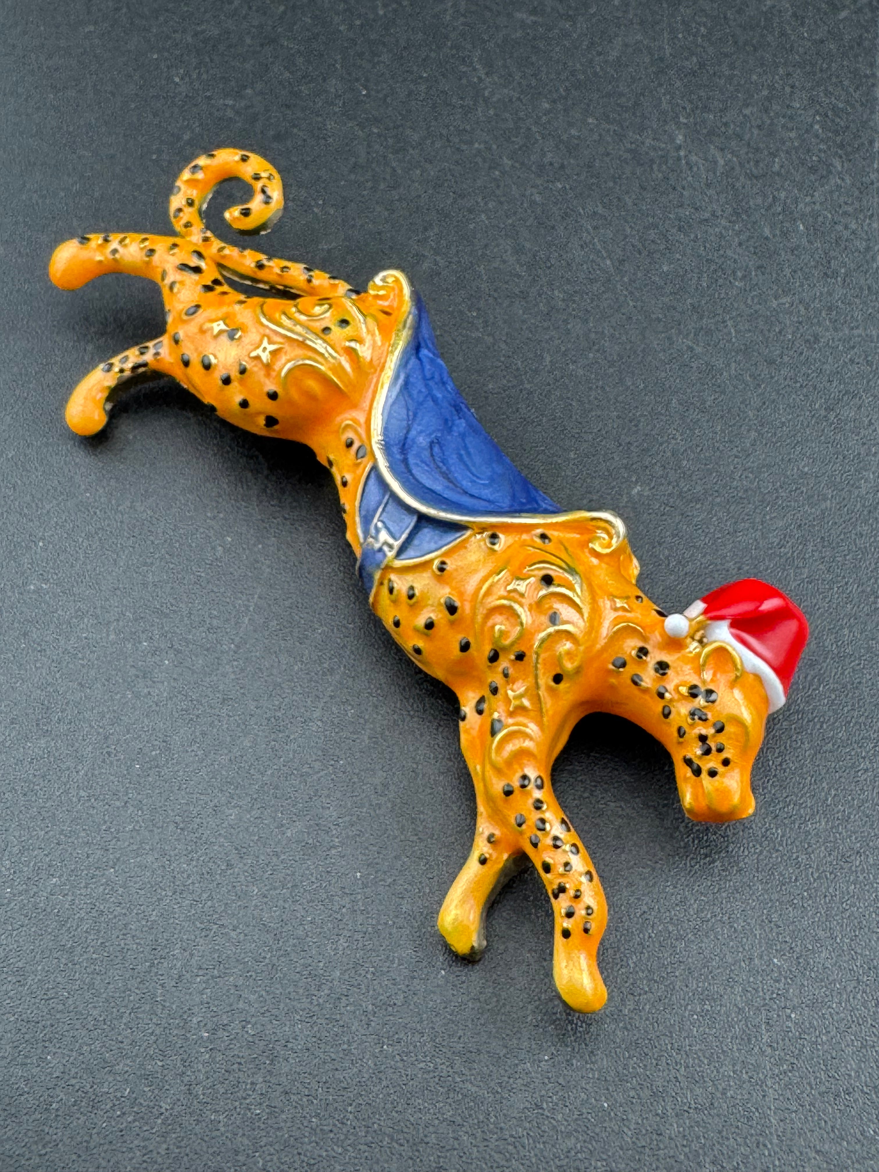 Christmas big cat leopard brooch, festive Santa hat