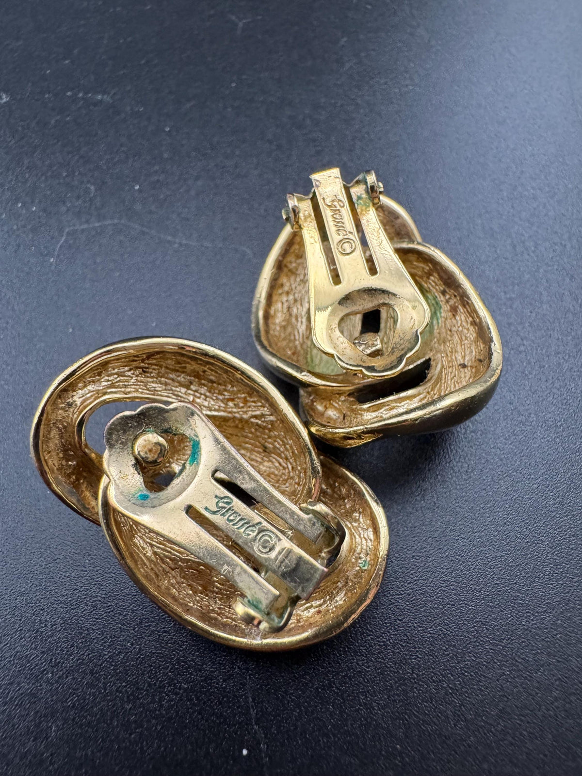 Vintage Grosse Earrings, Signed Gold Love Knot Clip-Ons