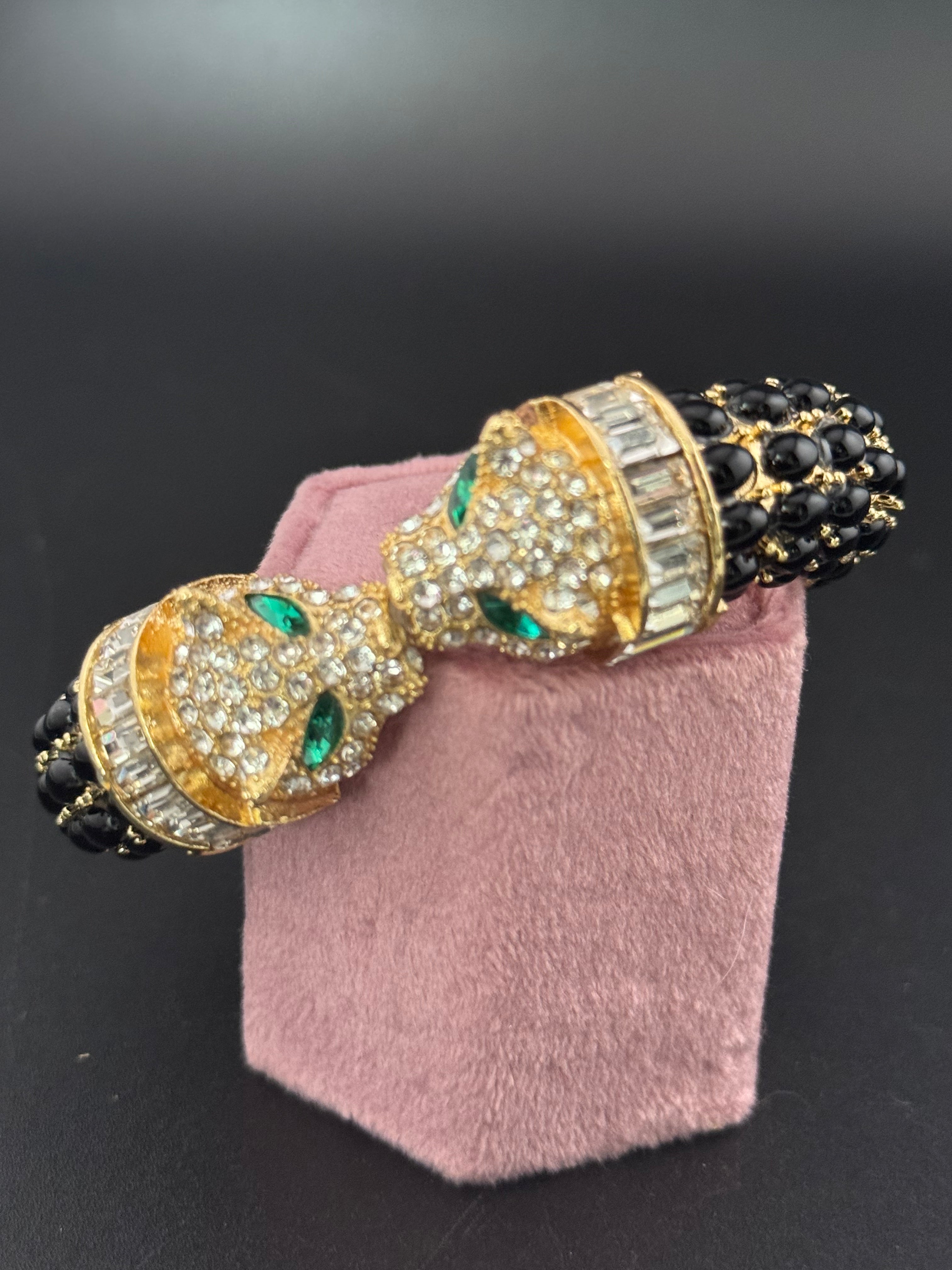 Classic black and gold Crystal Leopard clamper Bangle Animal Bracelets