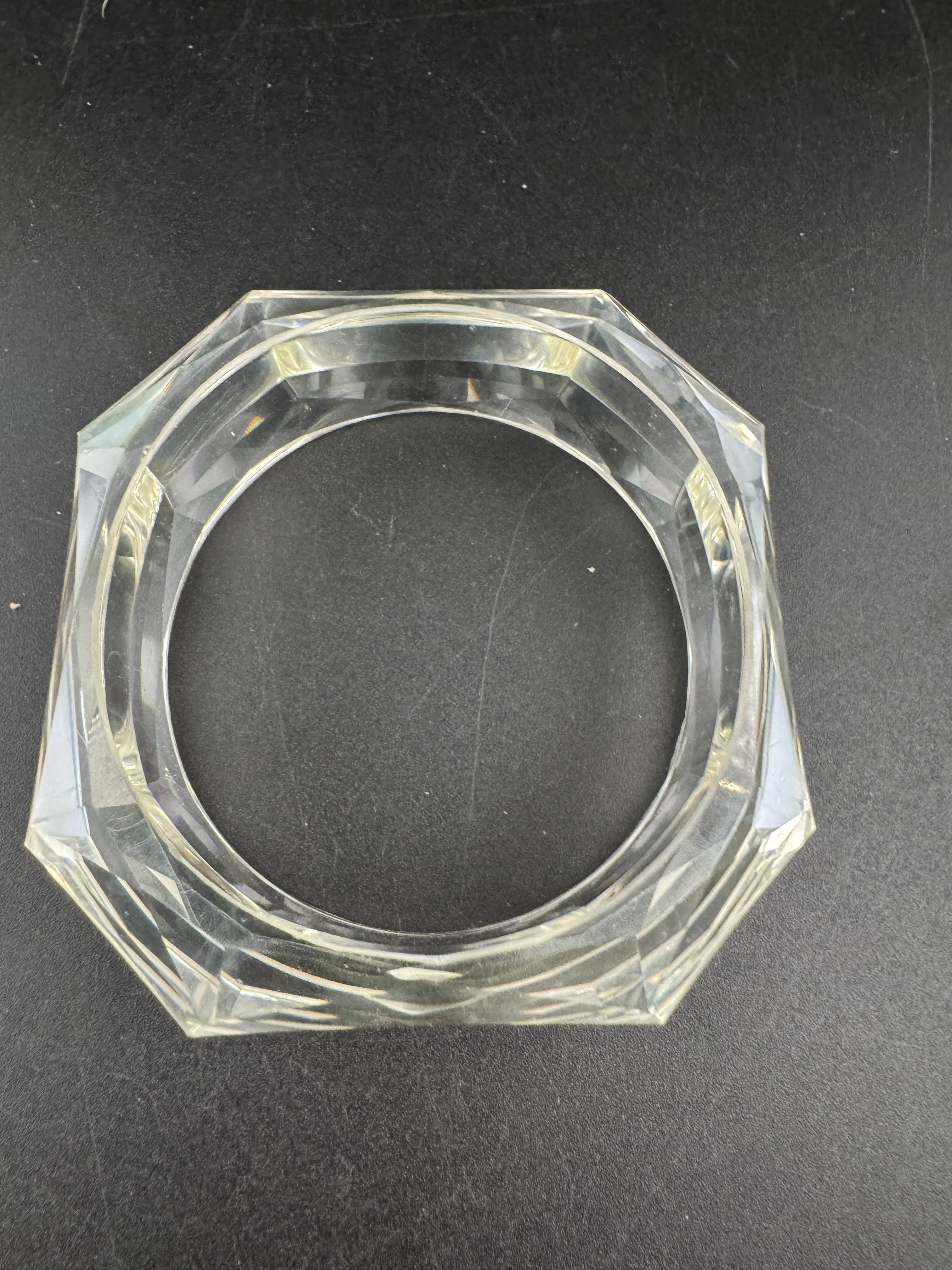 Chunky clear acrylic faceted wide fixed bangle