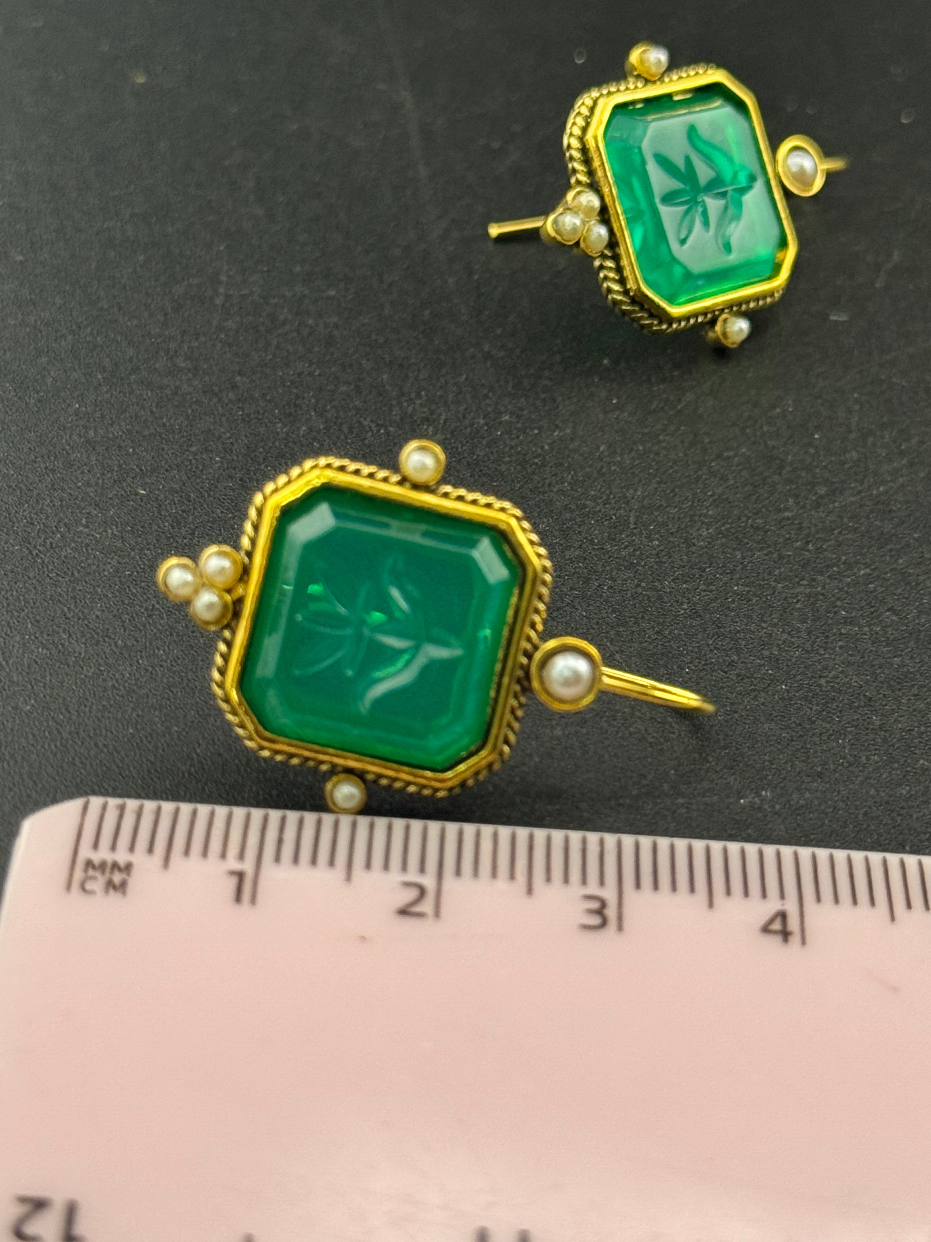 Victorian style emerald ruby and sapphire seed pearl drop earrings
