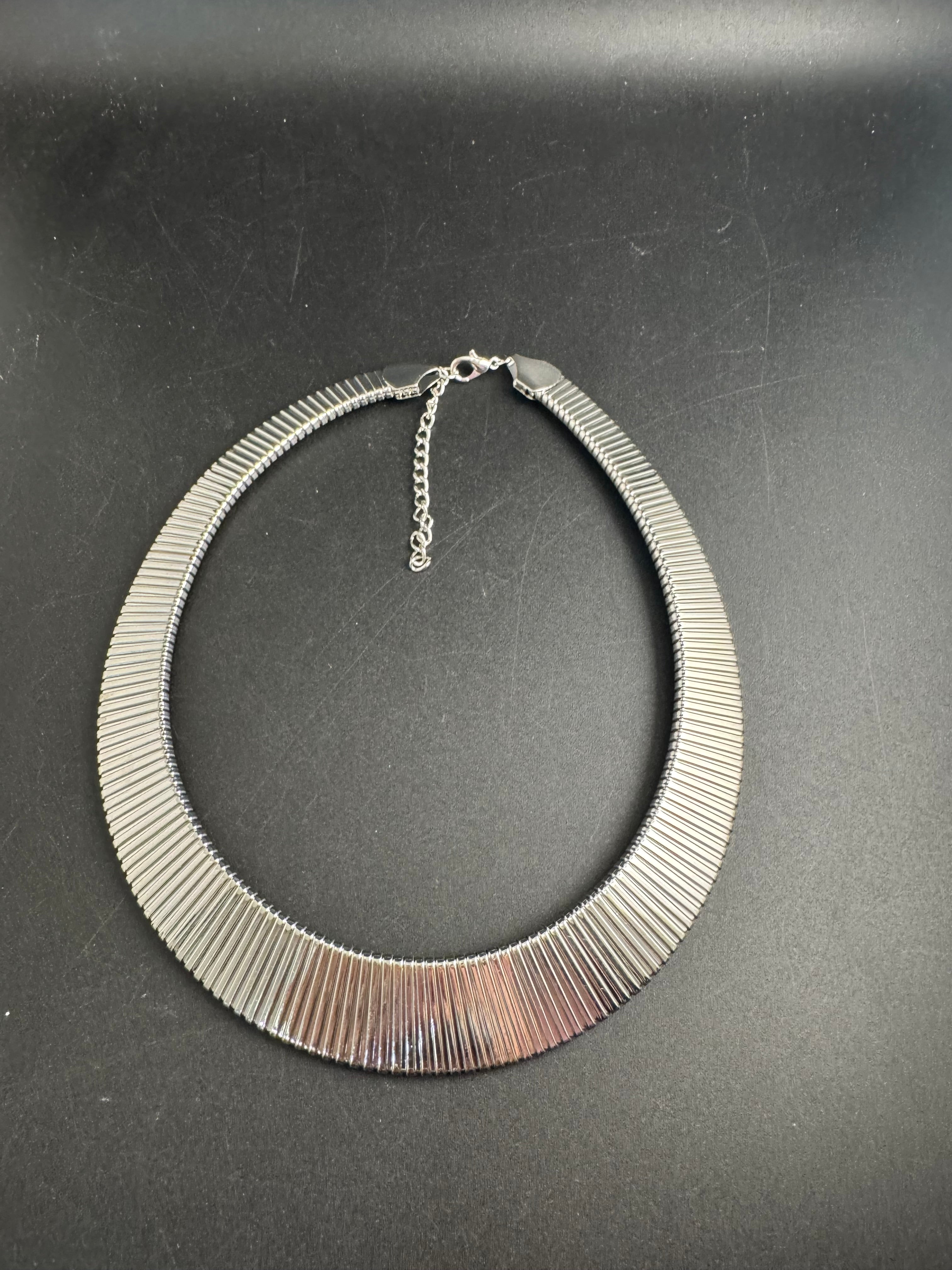 Silver wide omega choker necklace, classic fashion necklace
