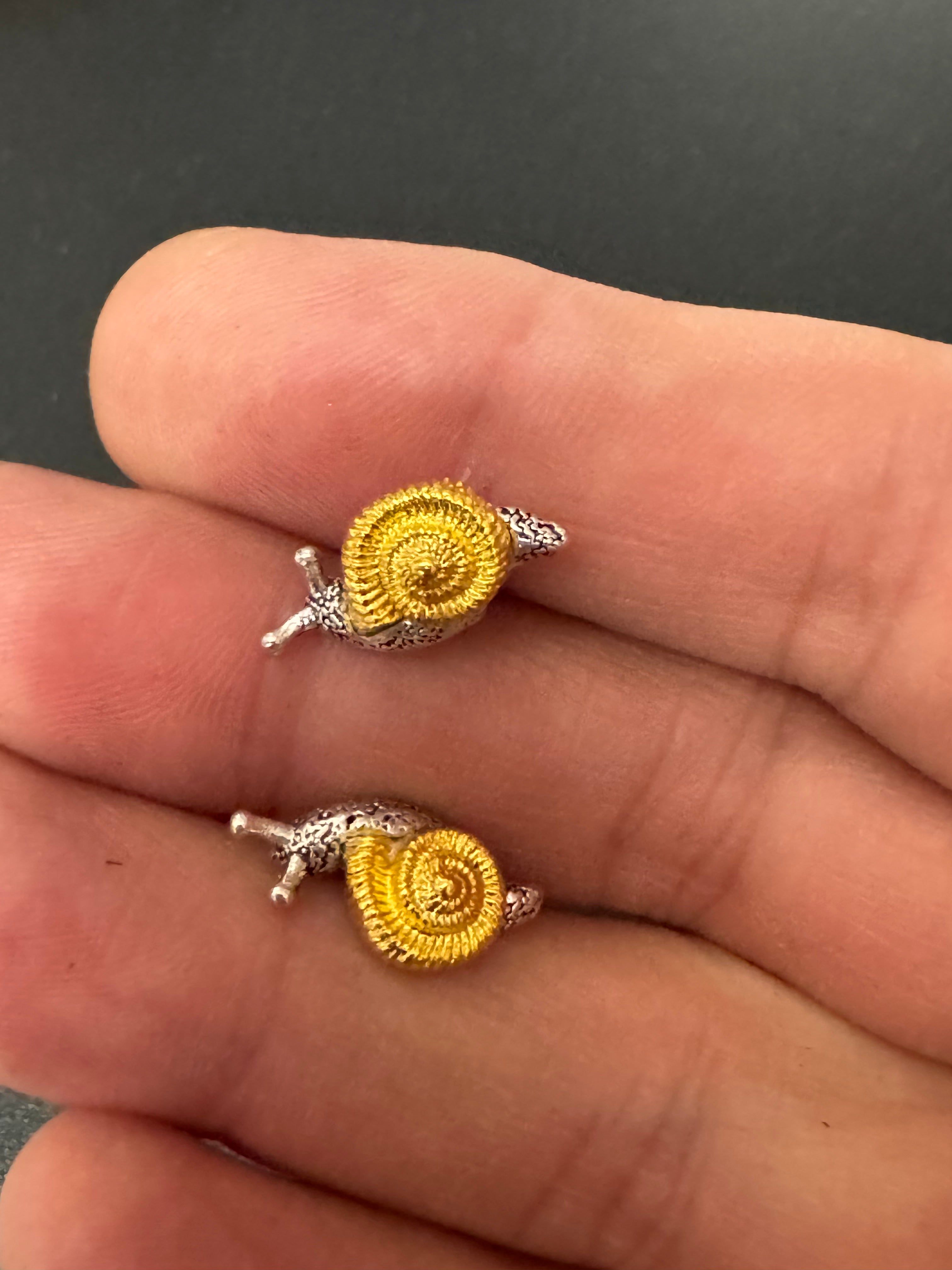 Small cute snail stud earrings for pierced ears gold and silver tone