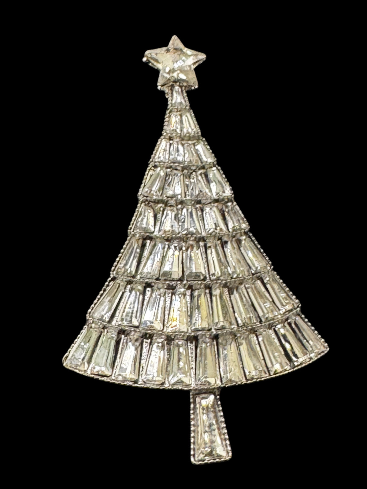 Rhinestone Christmas tree brooch, silver tone , festive jewellery