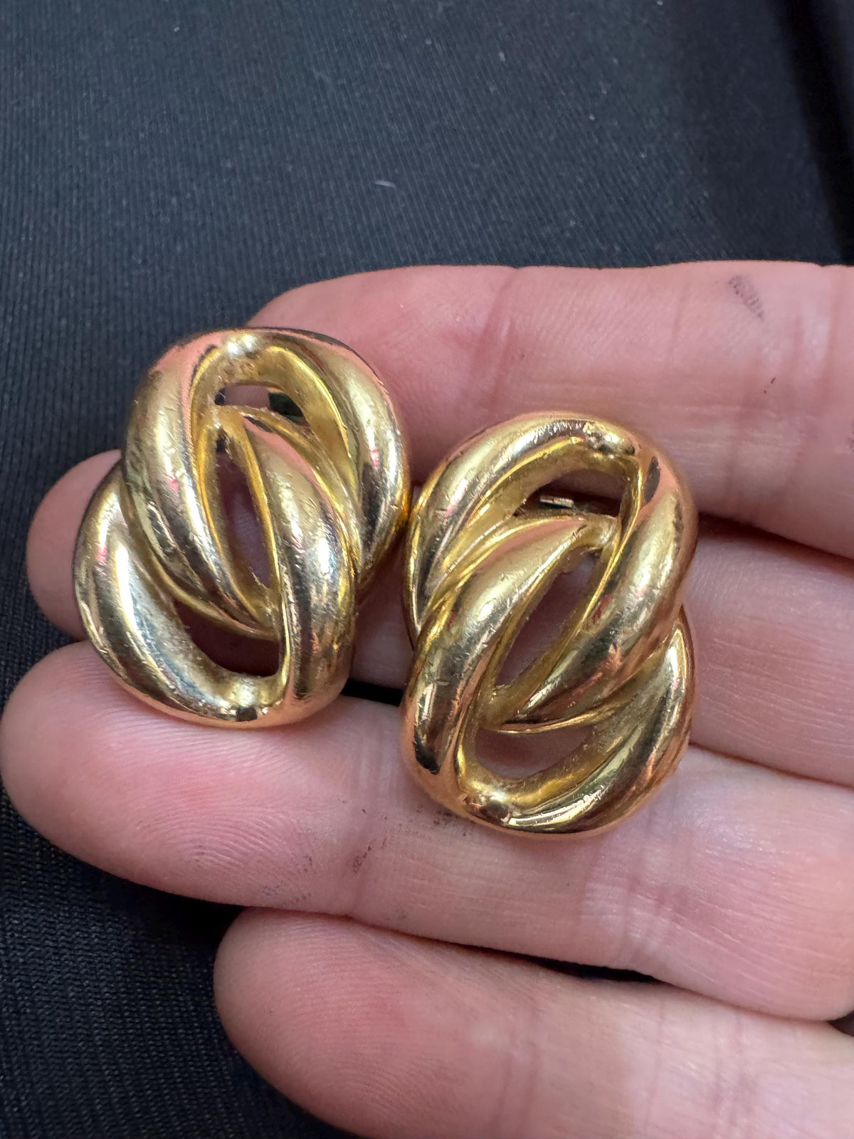Vintage Grosse Earrings, Signed Gold Love Knot Clip-Ons