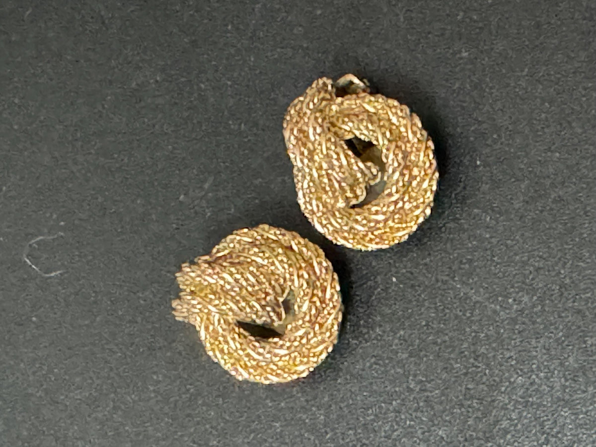 Grosse Clip On Earrings, Gold Rope Twist Studs, Signed Vintage