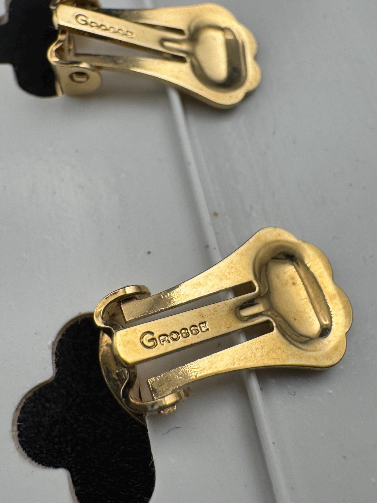 Grosse Clip On Earrings, Clear Rhinestone, German Gold Plated