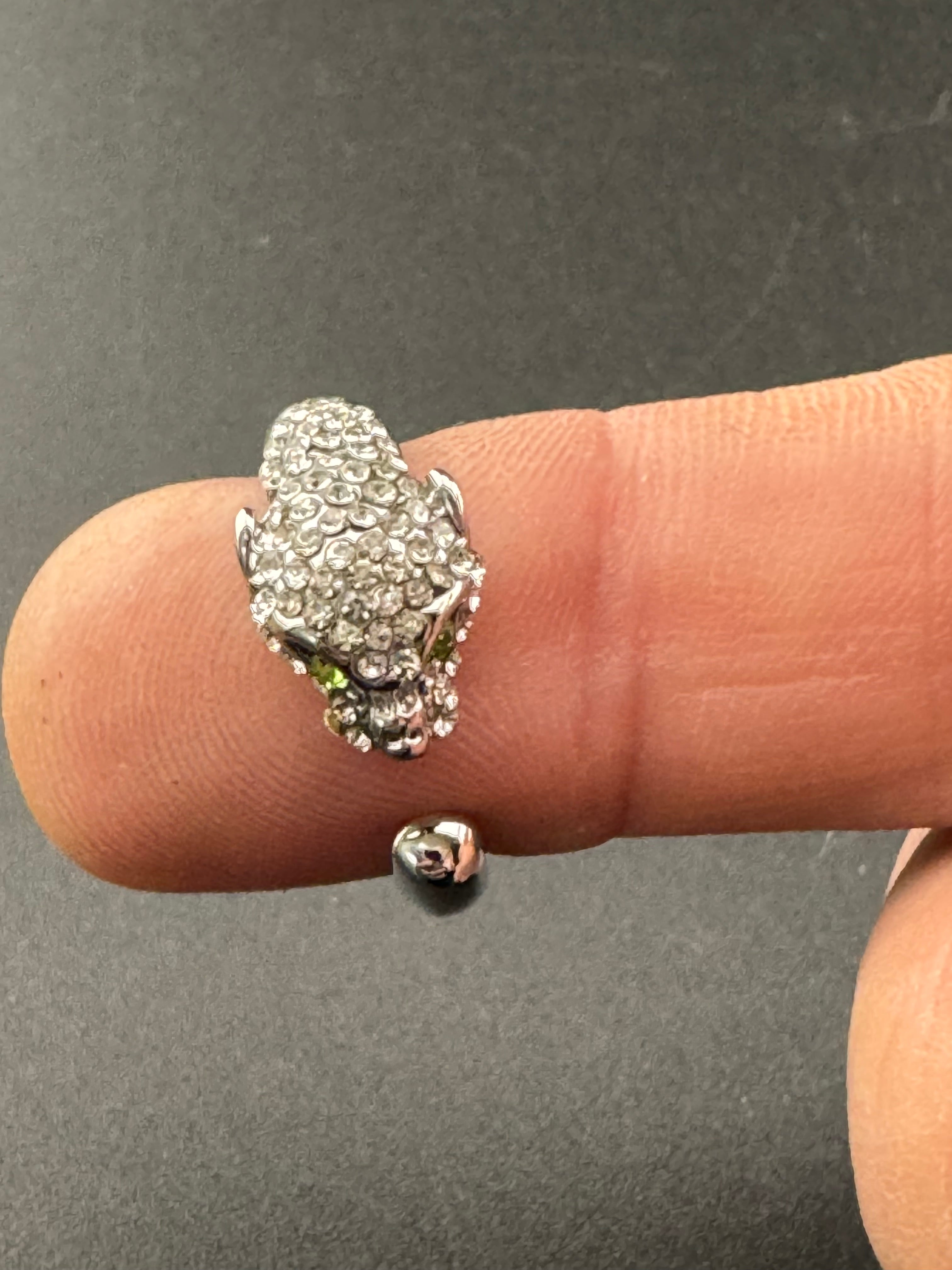 Crystal Silver plated big cat leopard adjustable ring