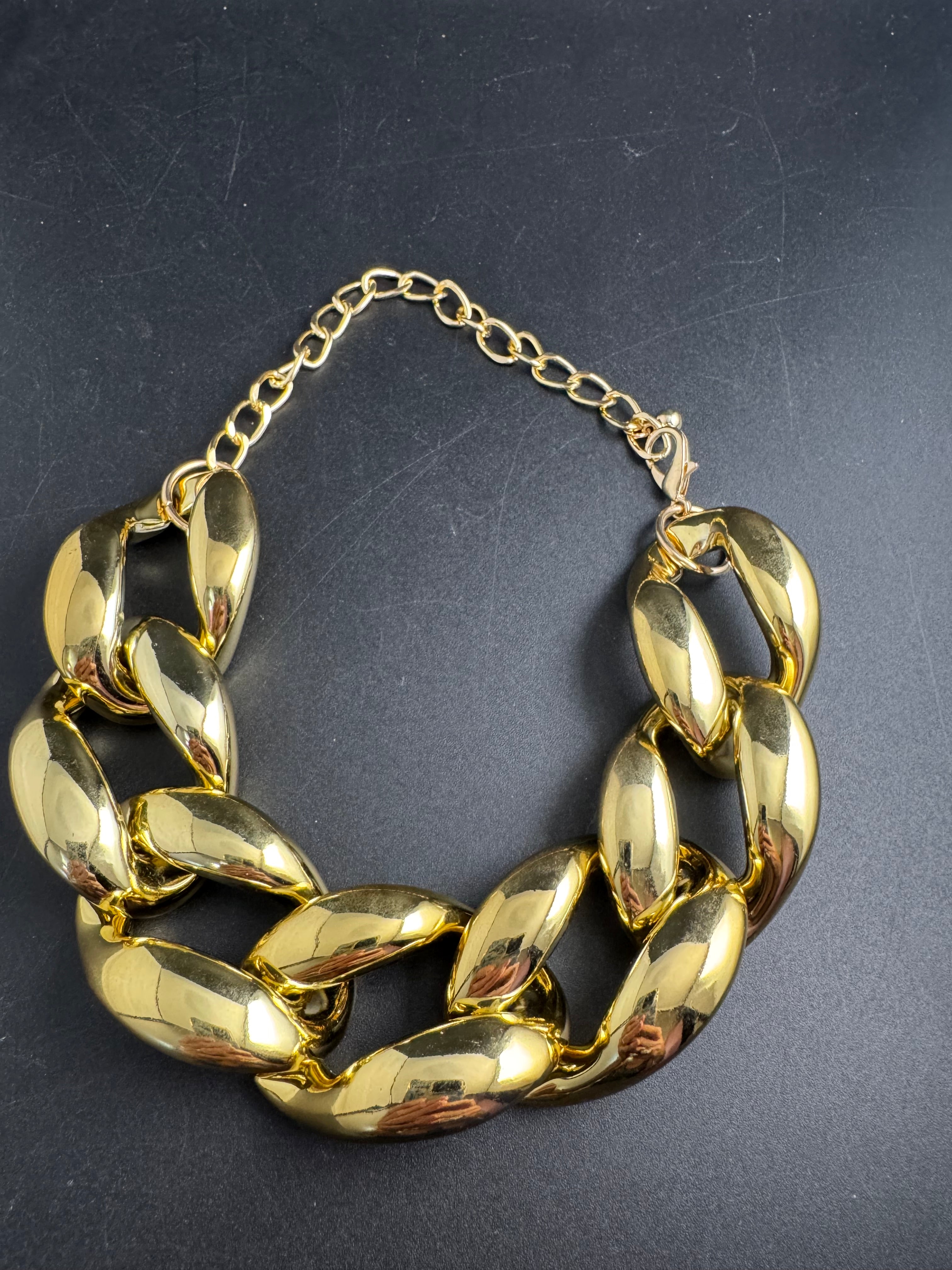 Chunky gold acrylic curb link choker necklace, oversized statement jewellery