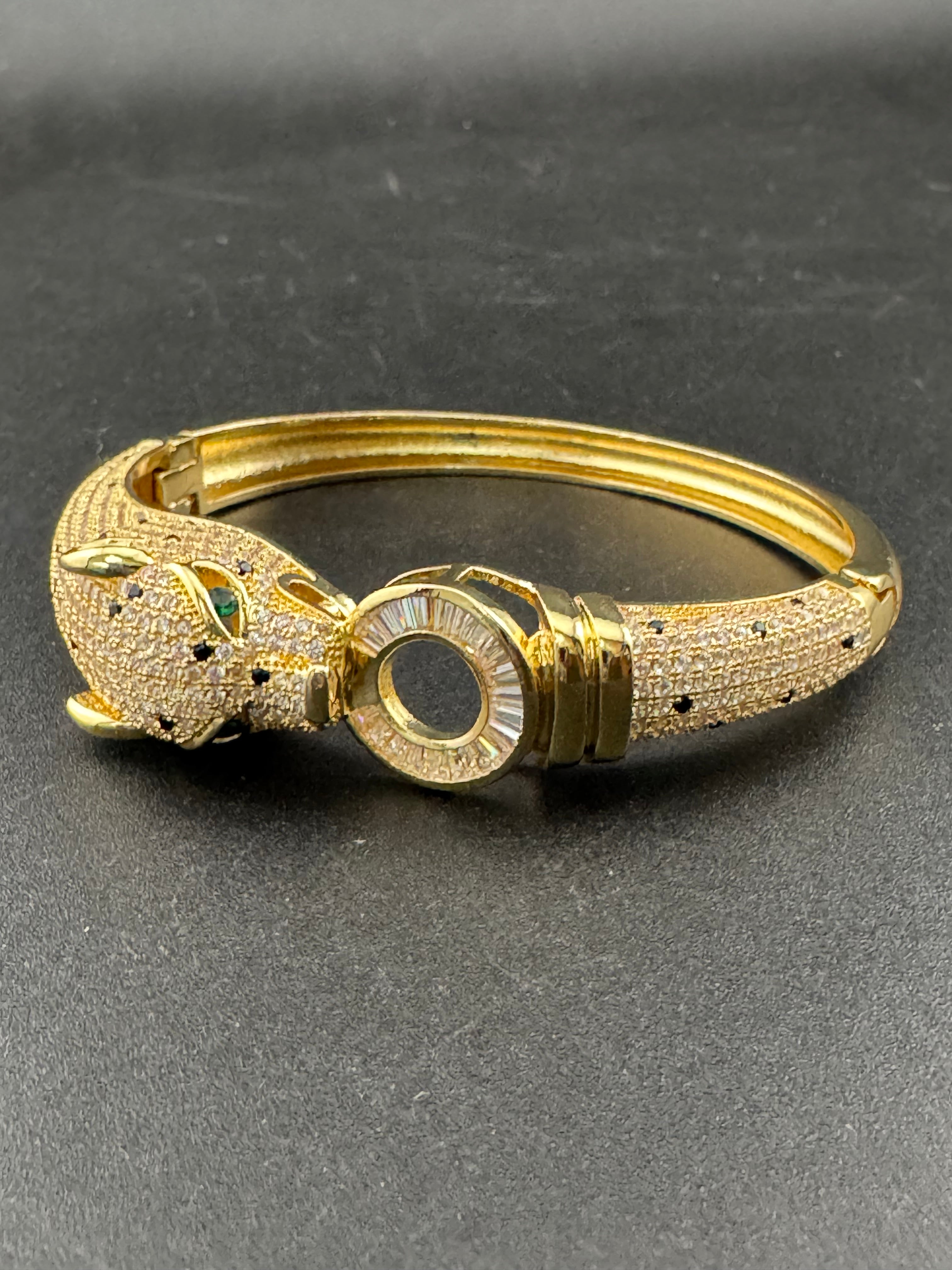 Classic big cat gold baguette rhinestone Crystal Leopard clamper Bangle Animal Bracelets