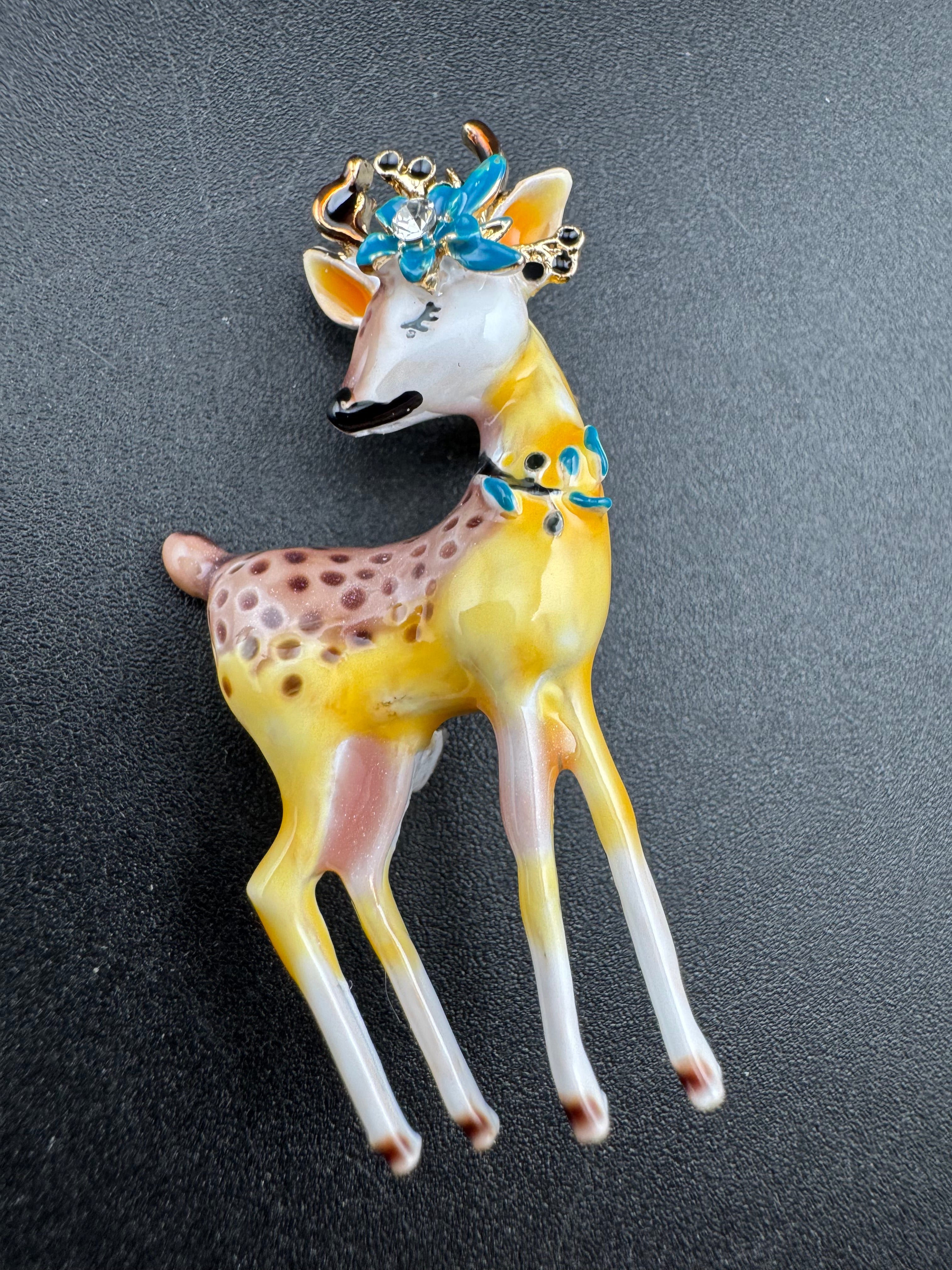 Cute Enamel deer Fawn Christmas brooch , woodland animal