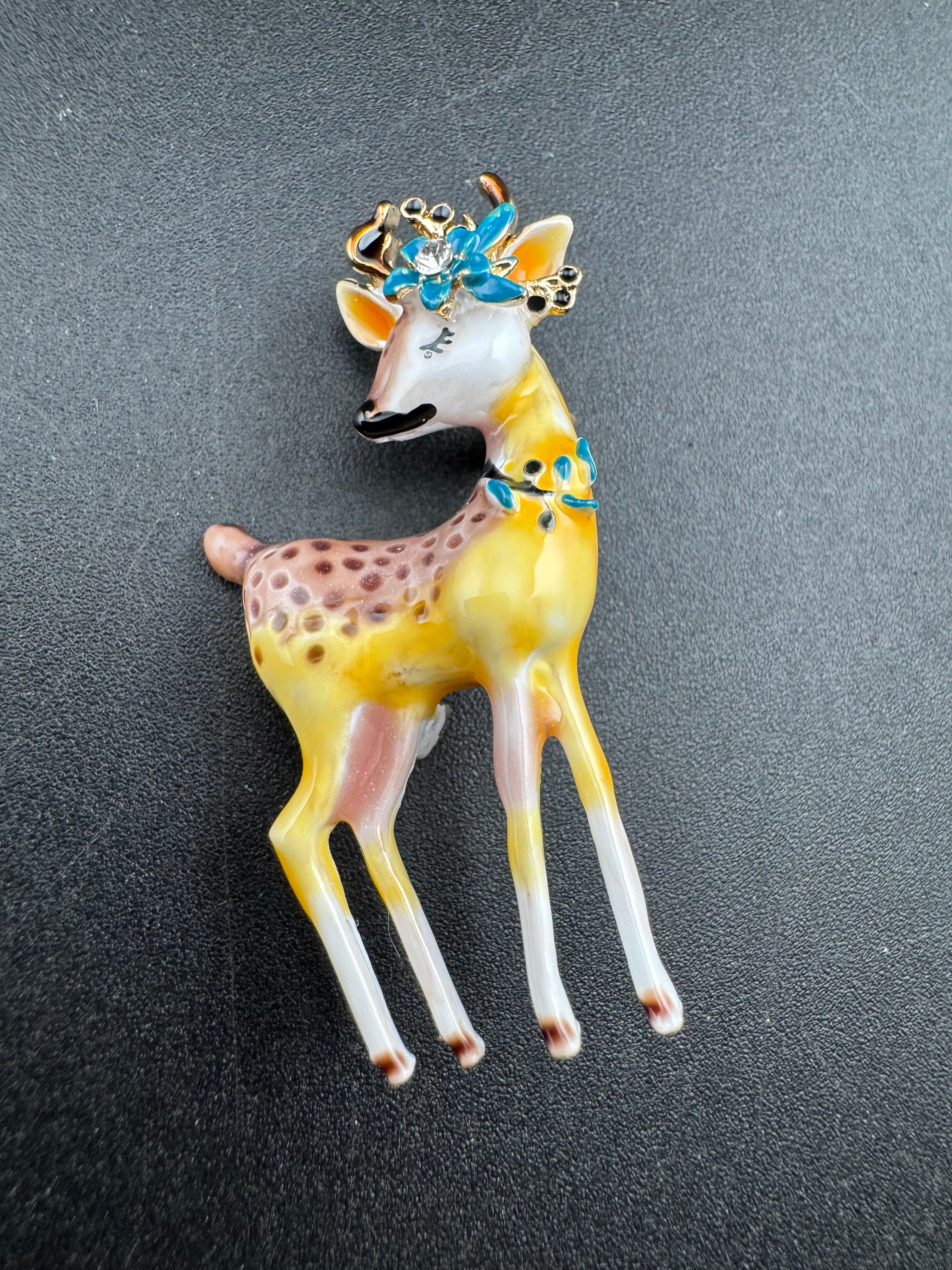 Cute Enamel deer Fawn Christmas brooch , woodland animal