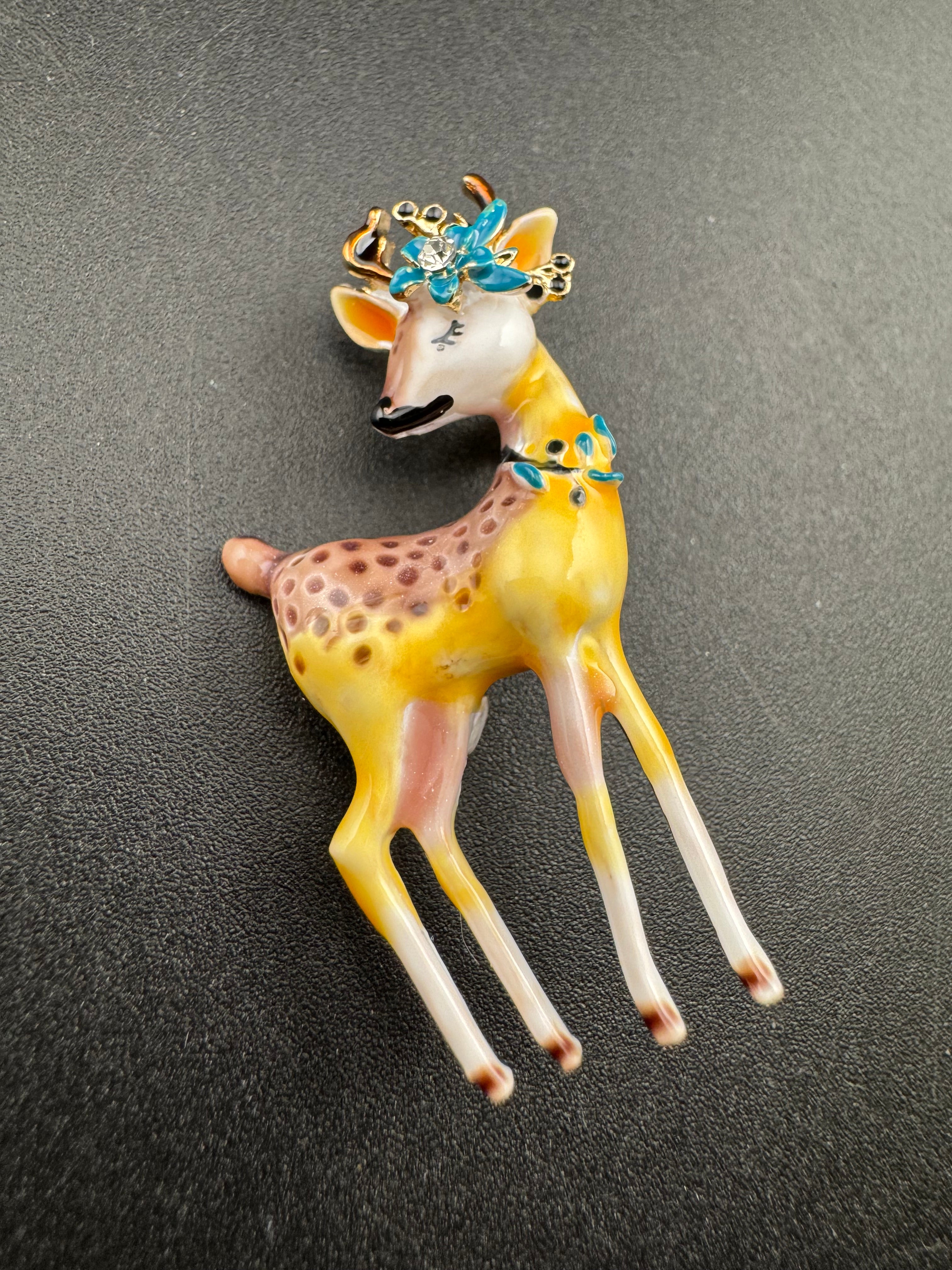 Cute Enamel deer Fawn Christmas brooch , woodland animal