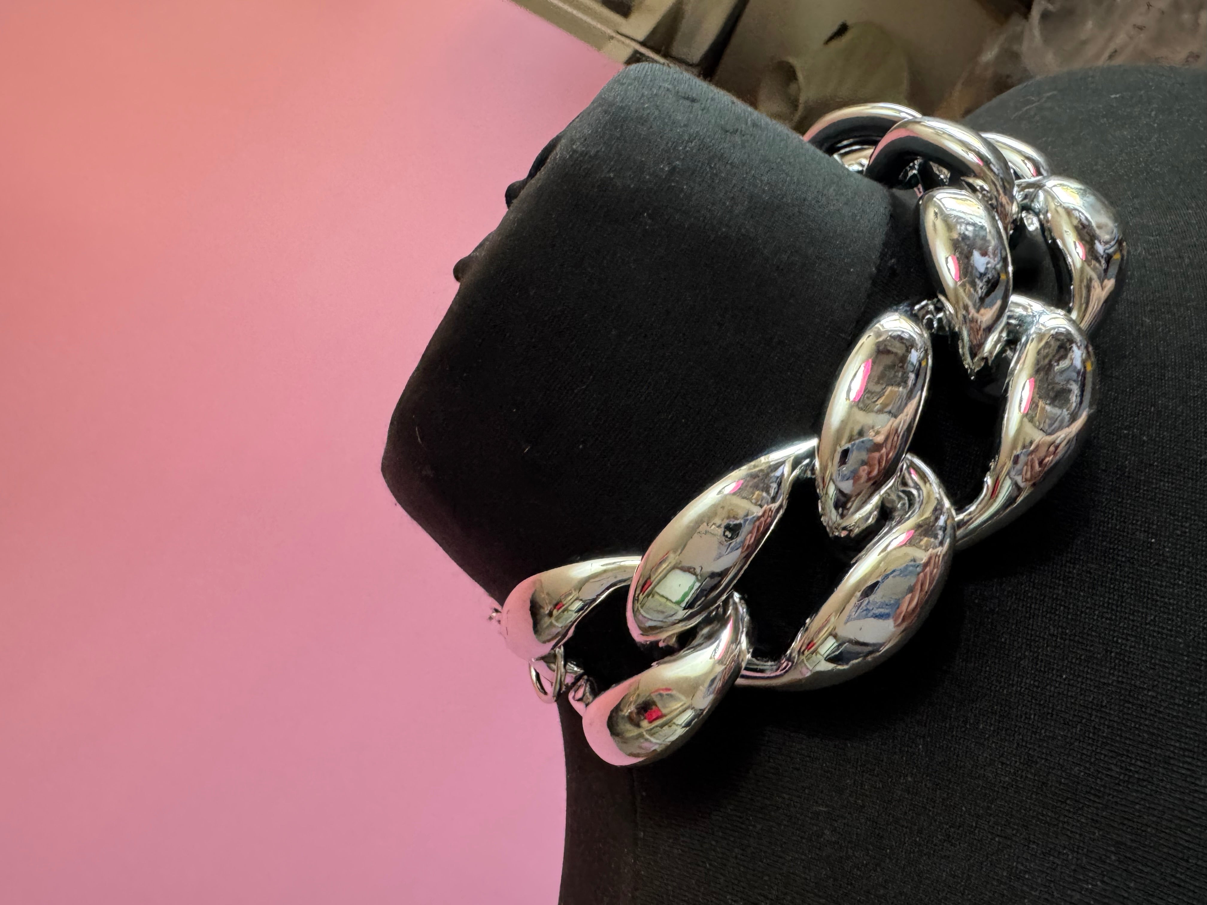 Chunky silver acrylic curb link choker necklace, oversized statement jewellery
