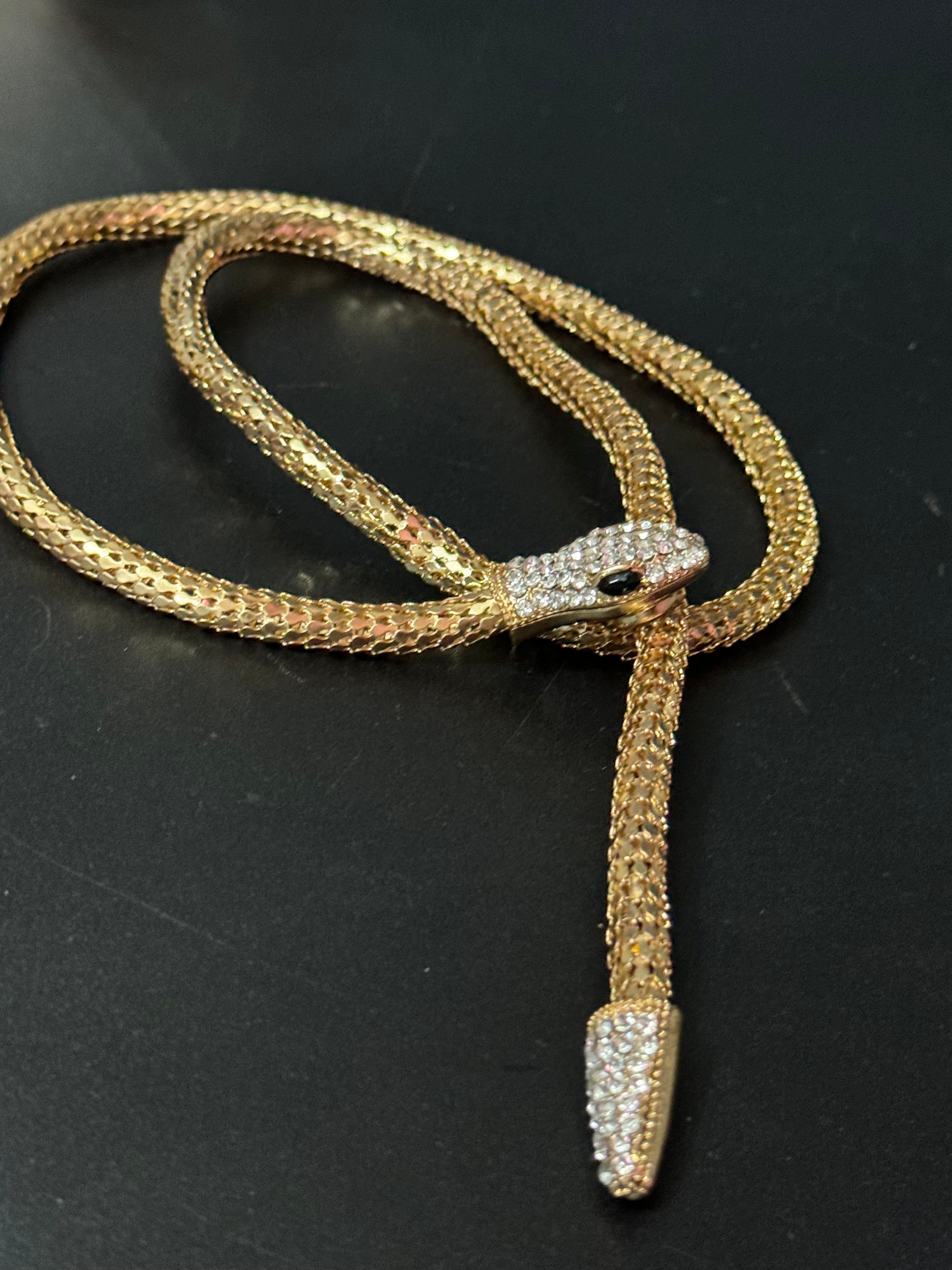Gold tone mesh bendy wrap round magnetic snake choker collar necklace
