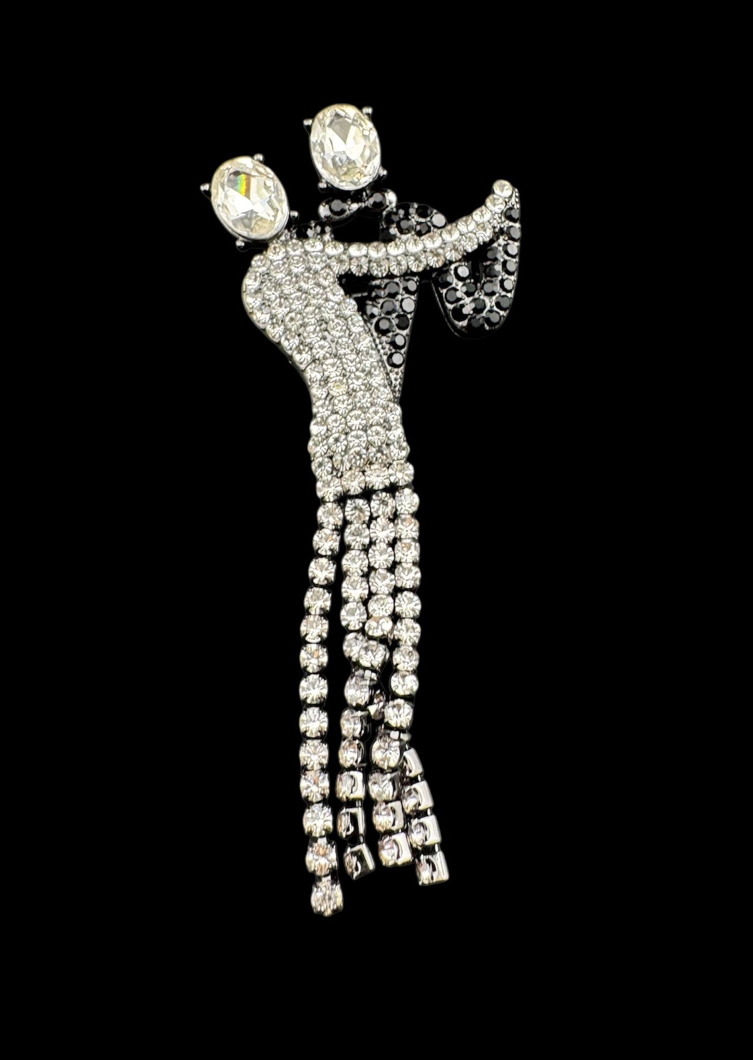 Black and white crystal ballroom dancers brooch