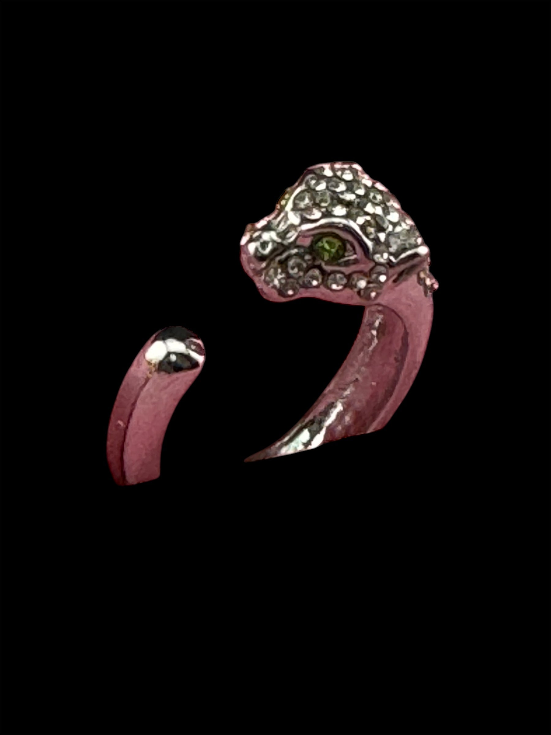 Crystal Silver plated big cat leopard adjustable ring