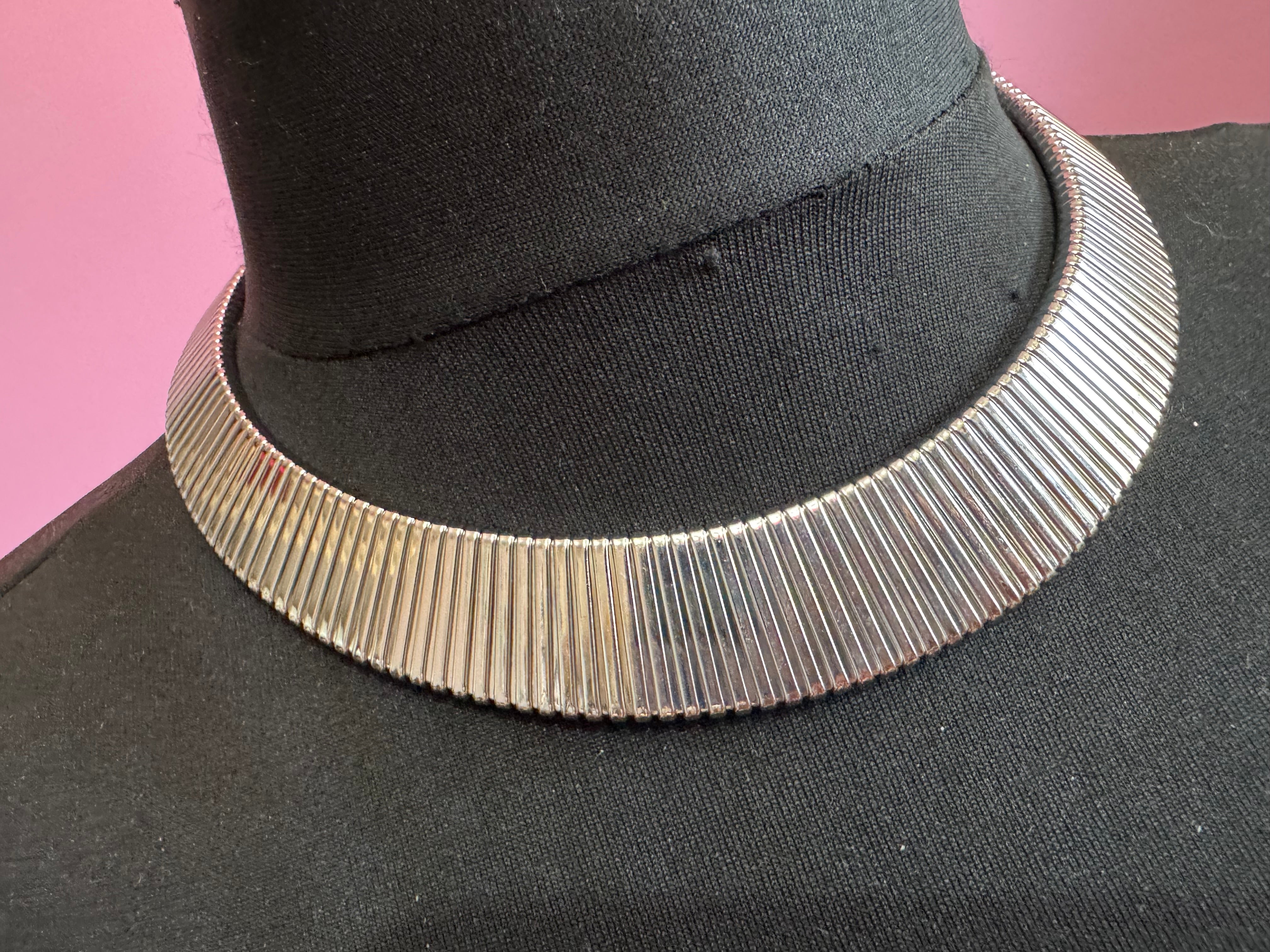Silver wide omega choker necklace, classic fashion necklace