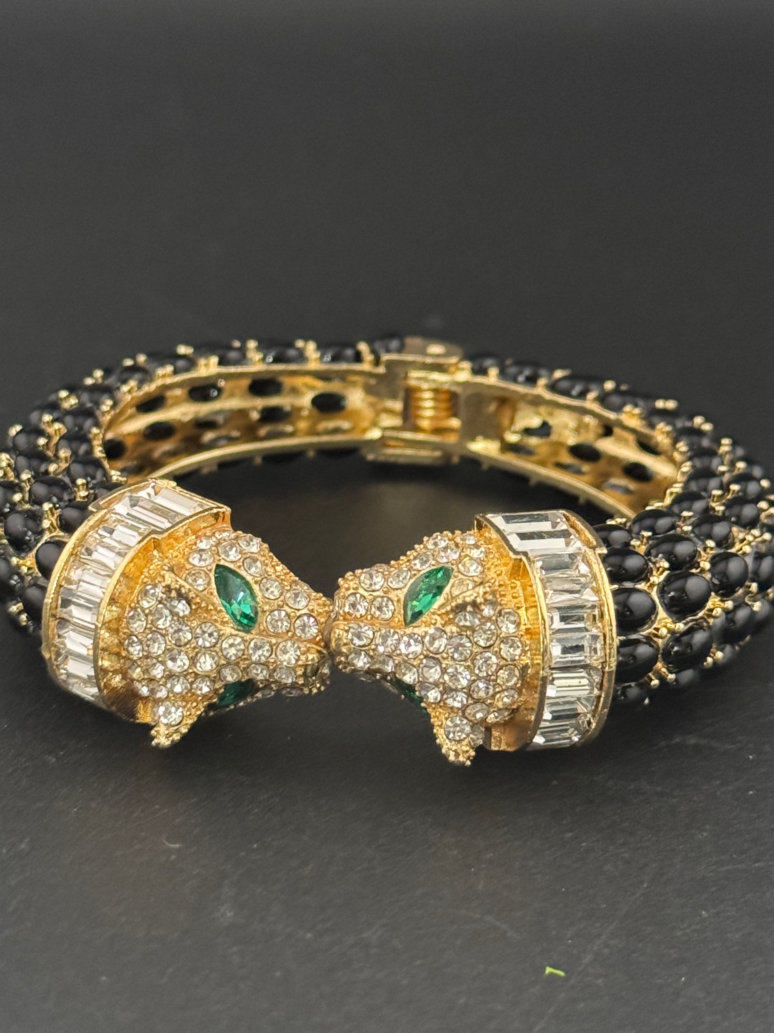Classic black and gold Crystal Leopard clamper Bangle Animal Bracelets