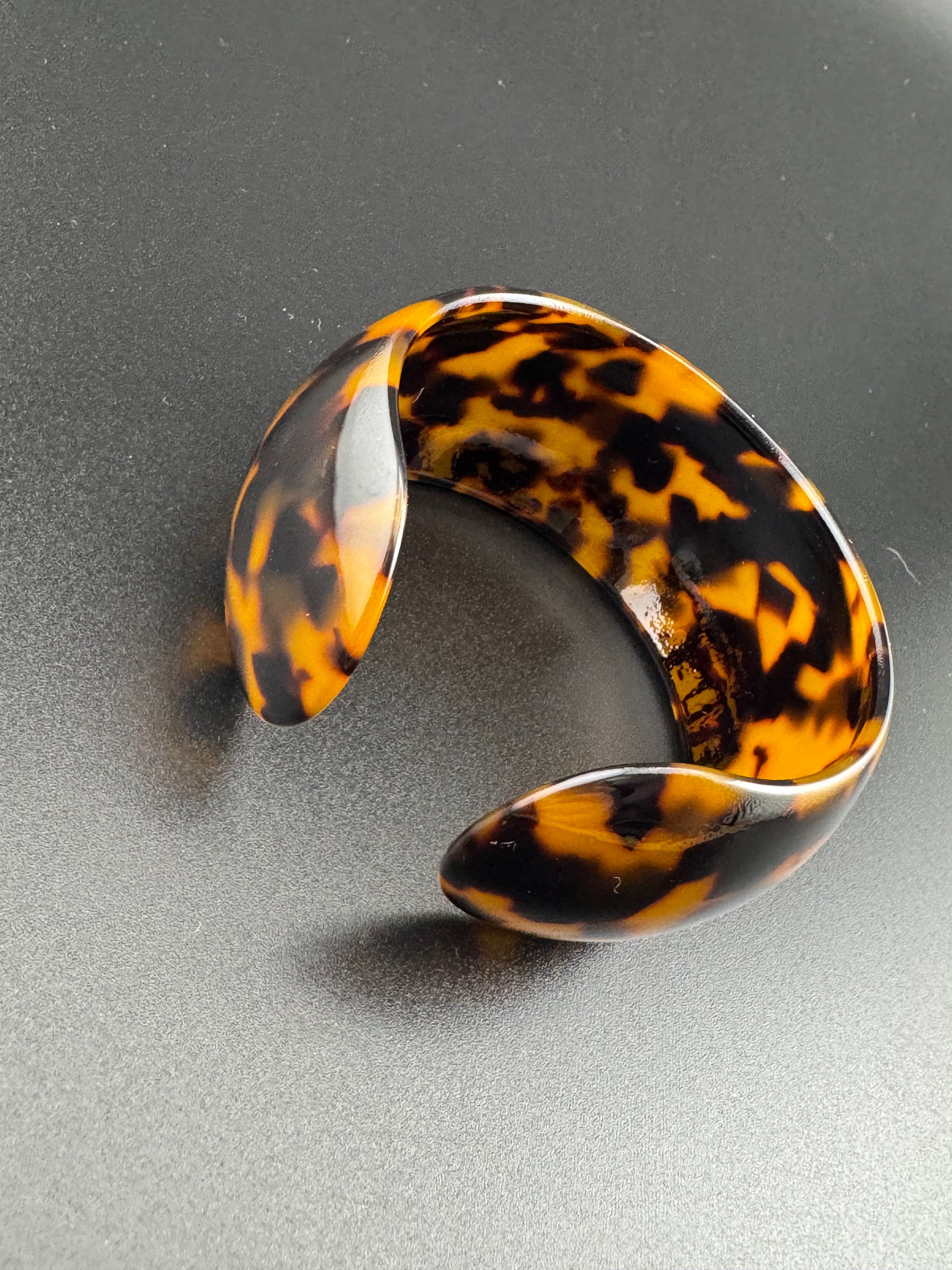 Wide acrylic brown faux tortoiseshell open cuff bangle bracelet