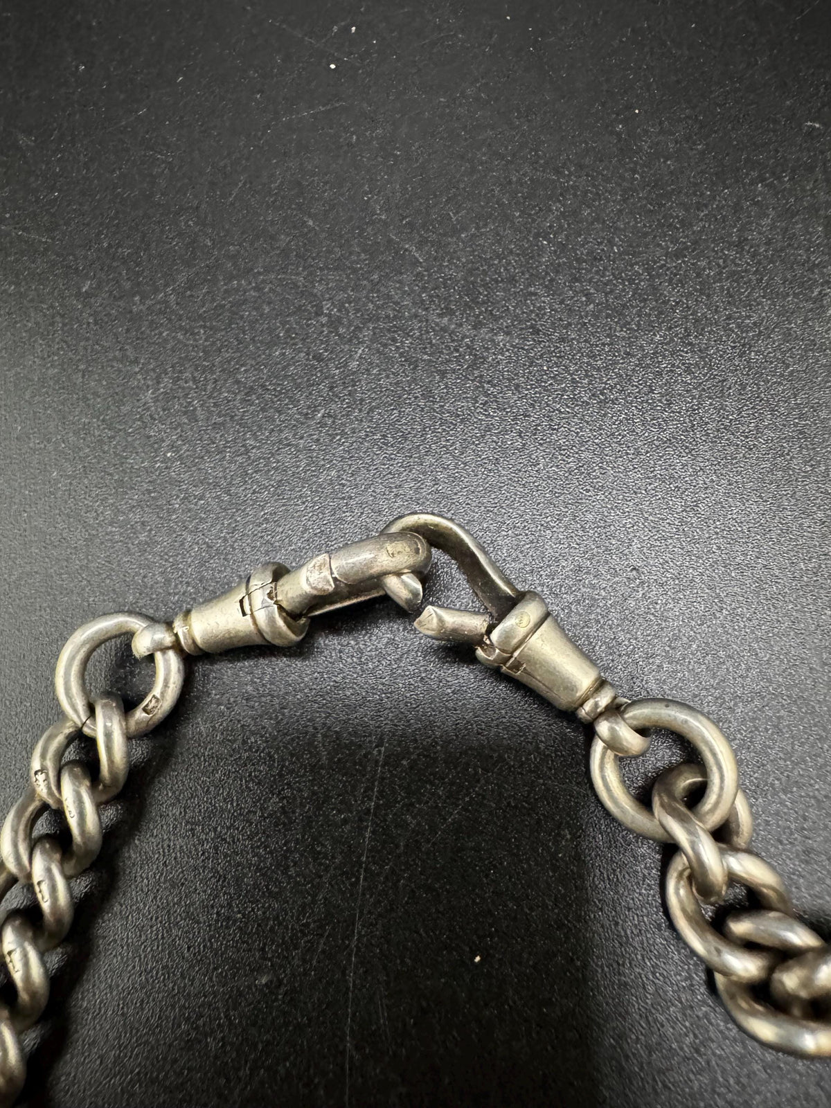 Antique Silver Albert Chain, 925 Sterling Double Watch Chain 41Cm