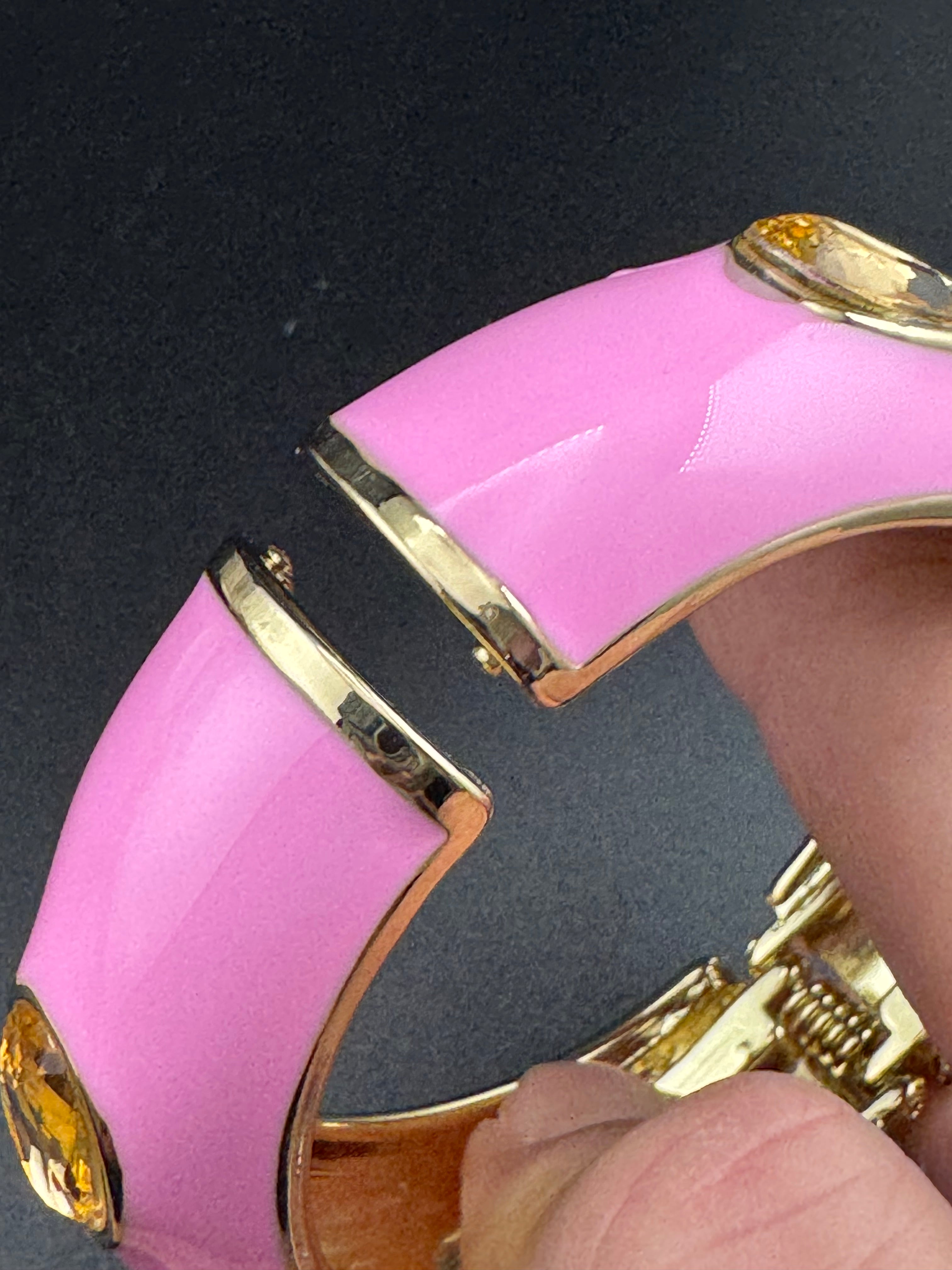 Pink enamel topaz Crystal clamper Bangle