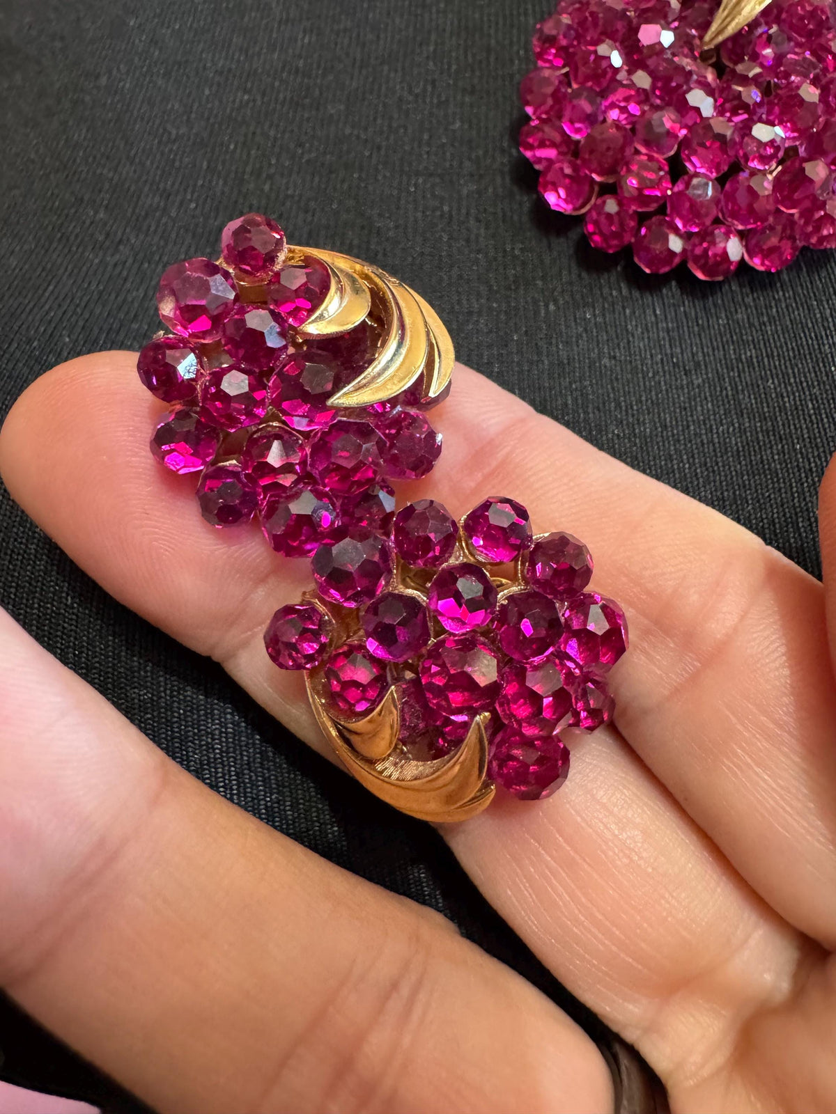Vintage Trifari Jewelry Set, Pink Briolette Pendant Clip Earrings