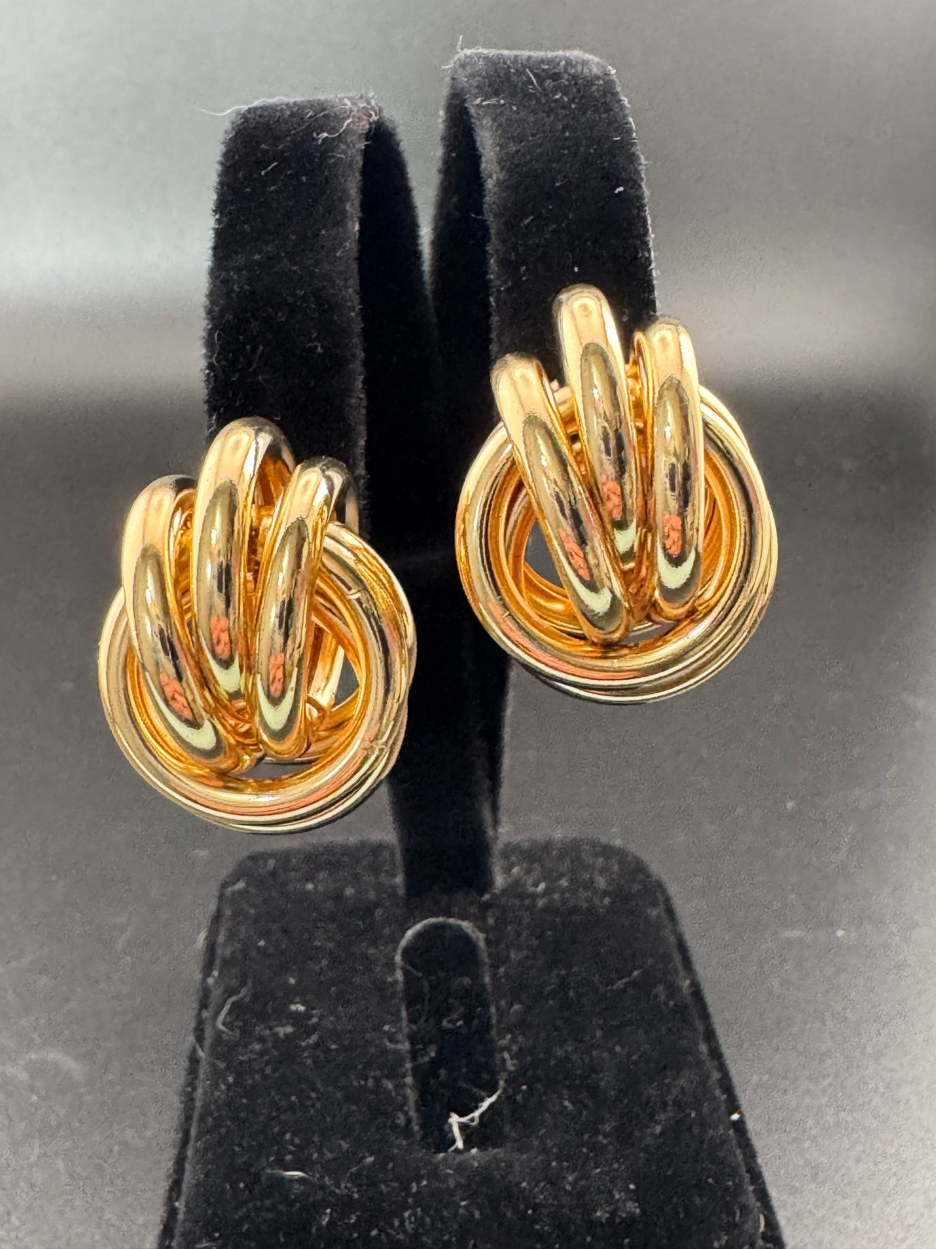 Gold tube double knot stud earrings
