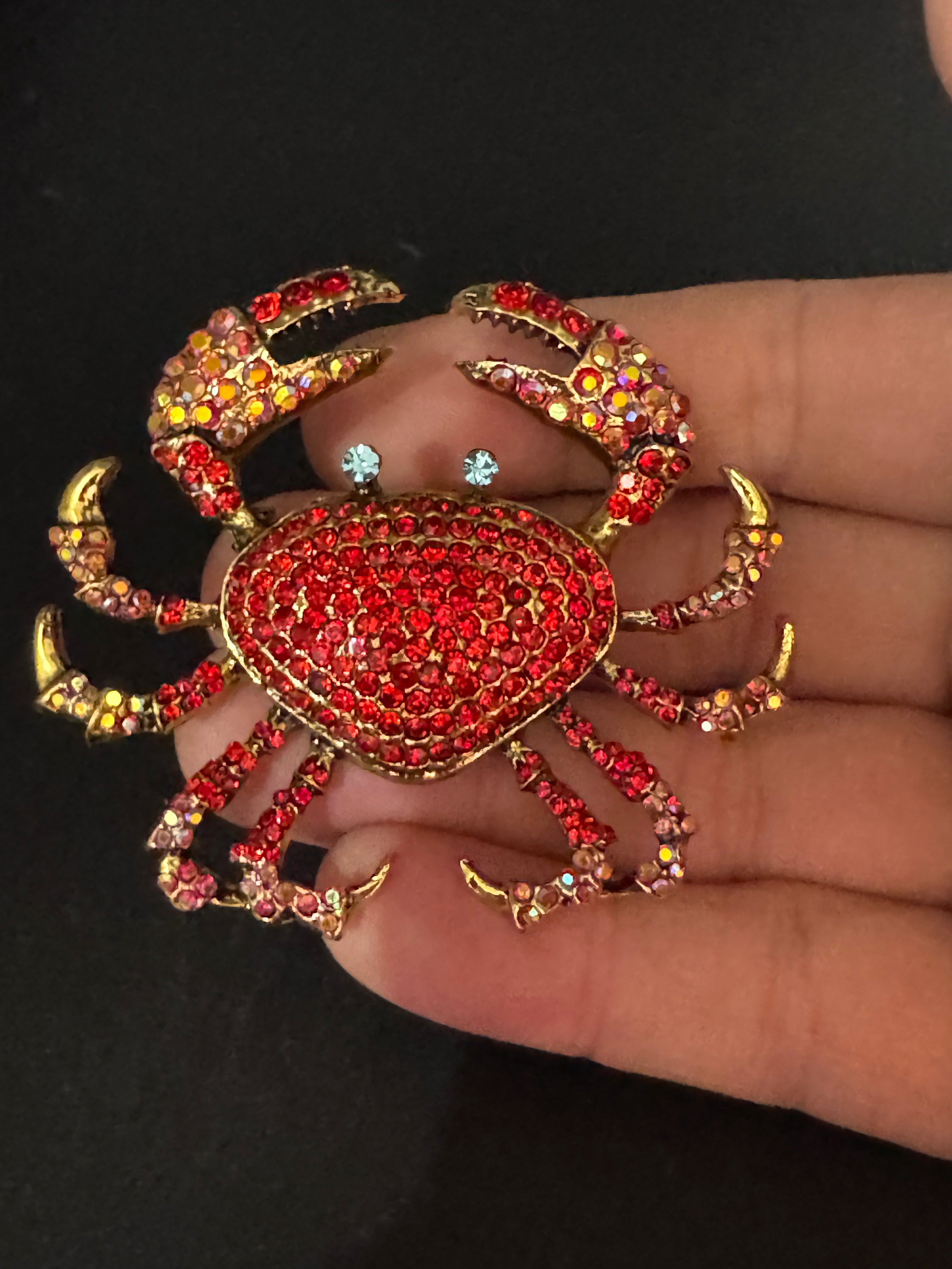 Large Red rhinestone crystal nautical crab brooch