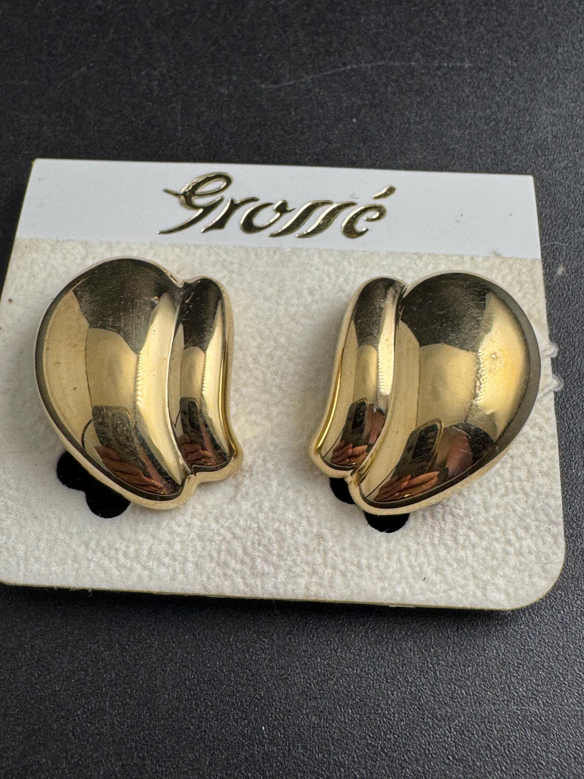 Vintage Grosse Earrings, Gold Clip-On, Signed Deadstock, Germany