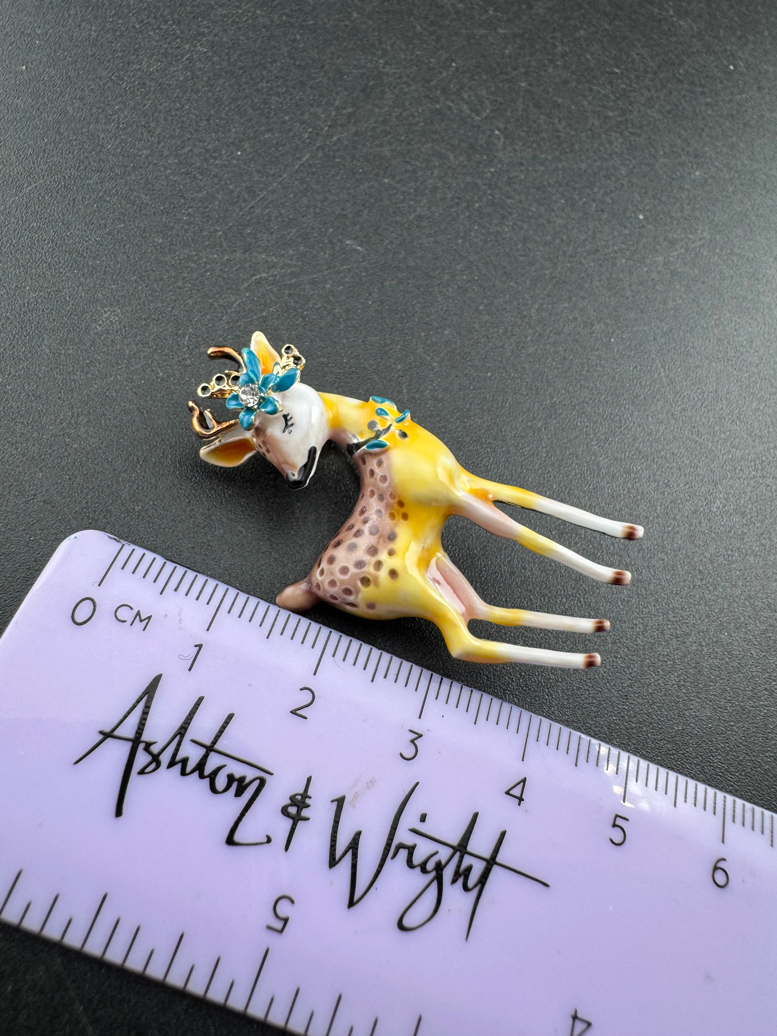 Cute Enamel deer Fawn Christmas brooch , woodland animal