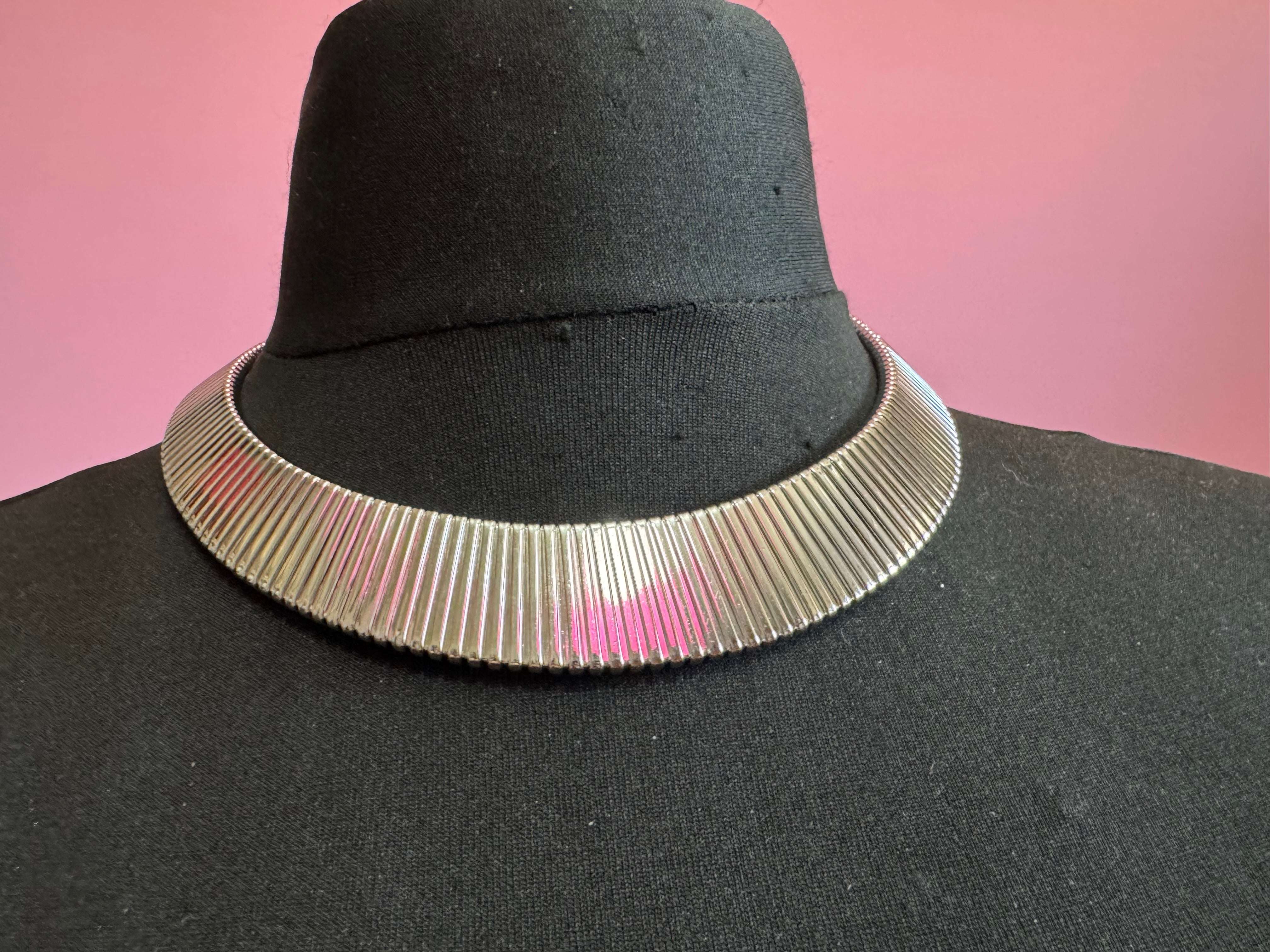 Silver wide omega choker necklace, classic fashion necklace