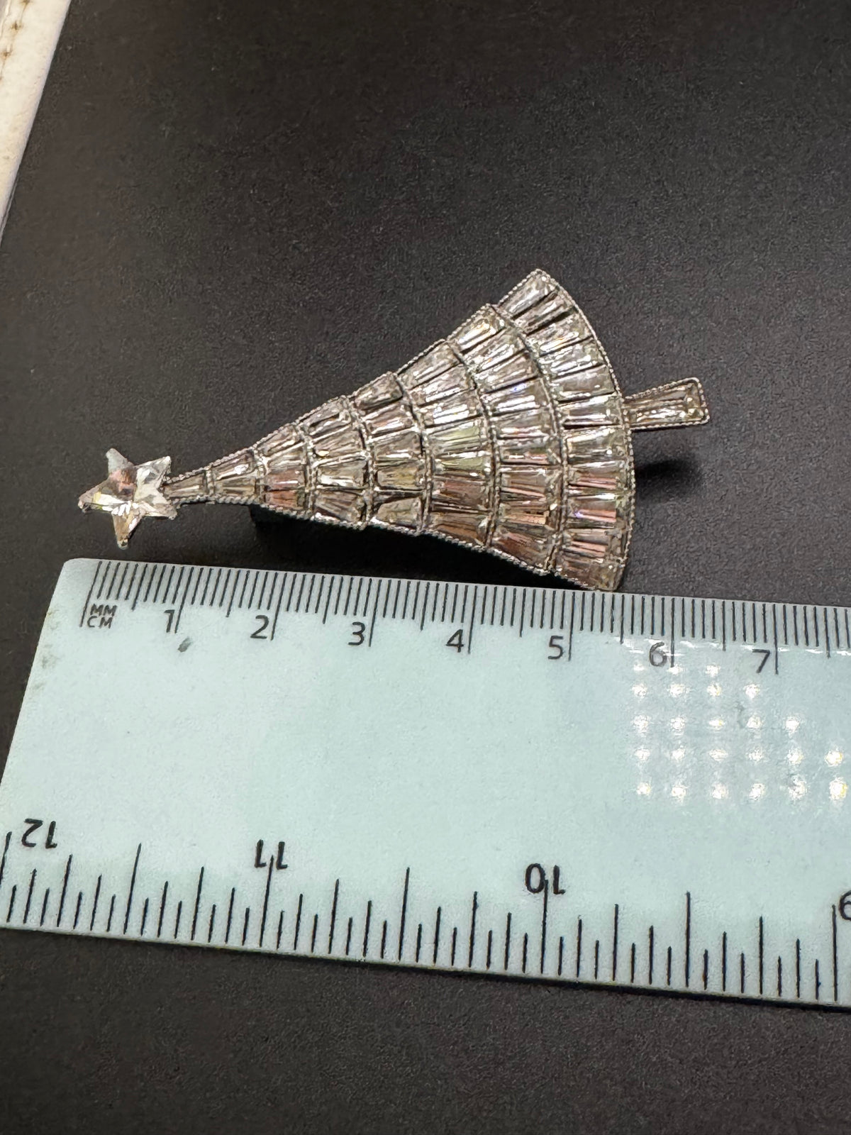 Rhinestone Christmas tree brooch, silver tone , festive jewellery