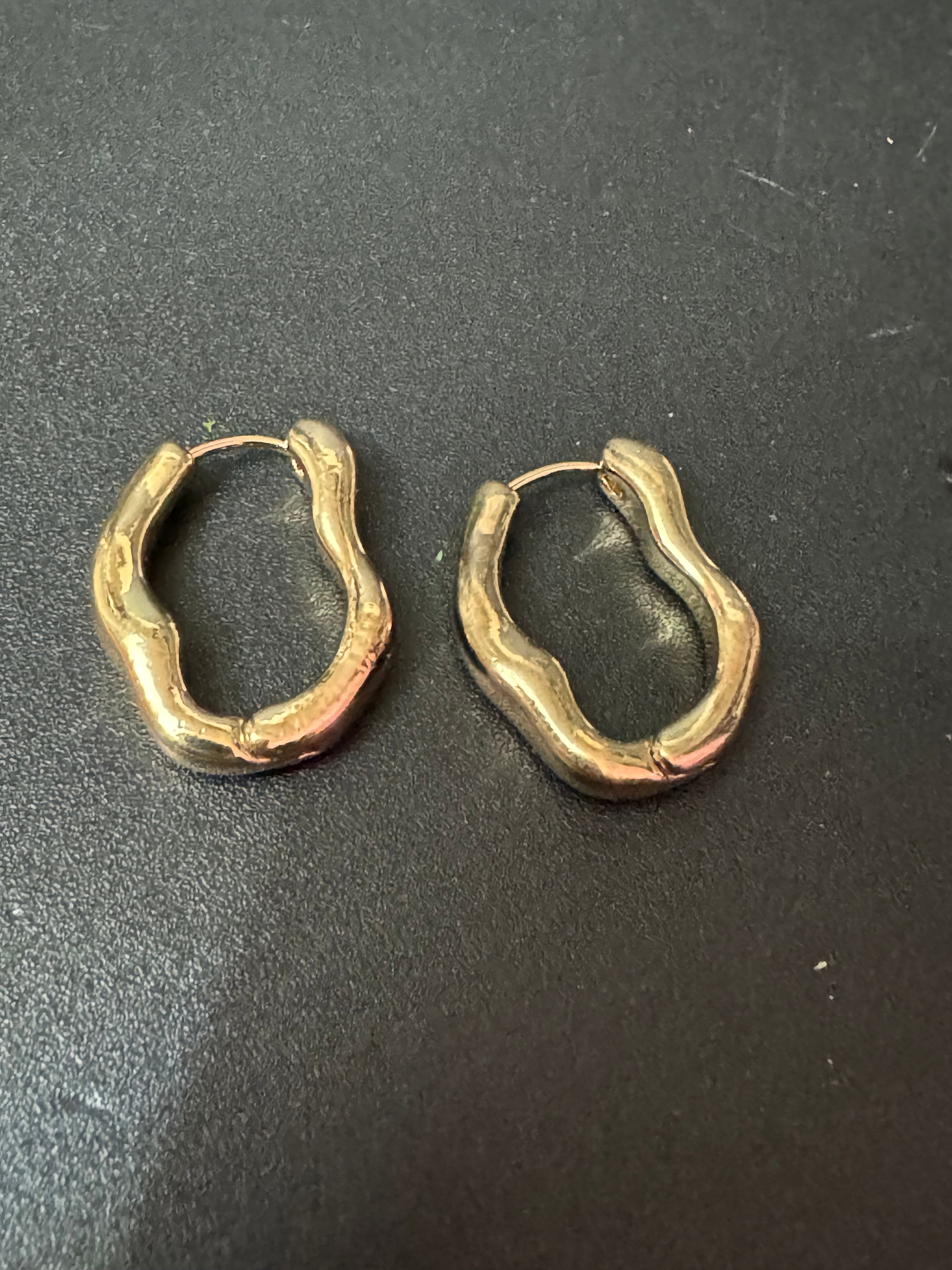 Gold Modernist abstract  metal hinged hoop earrings