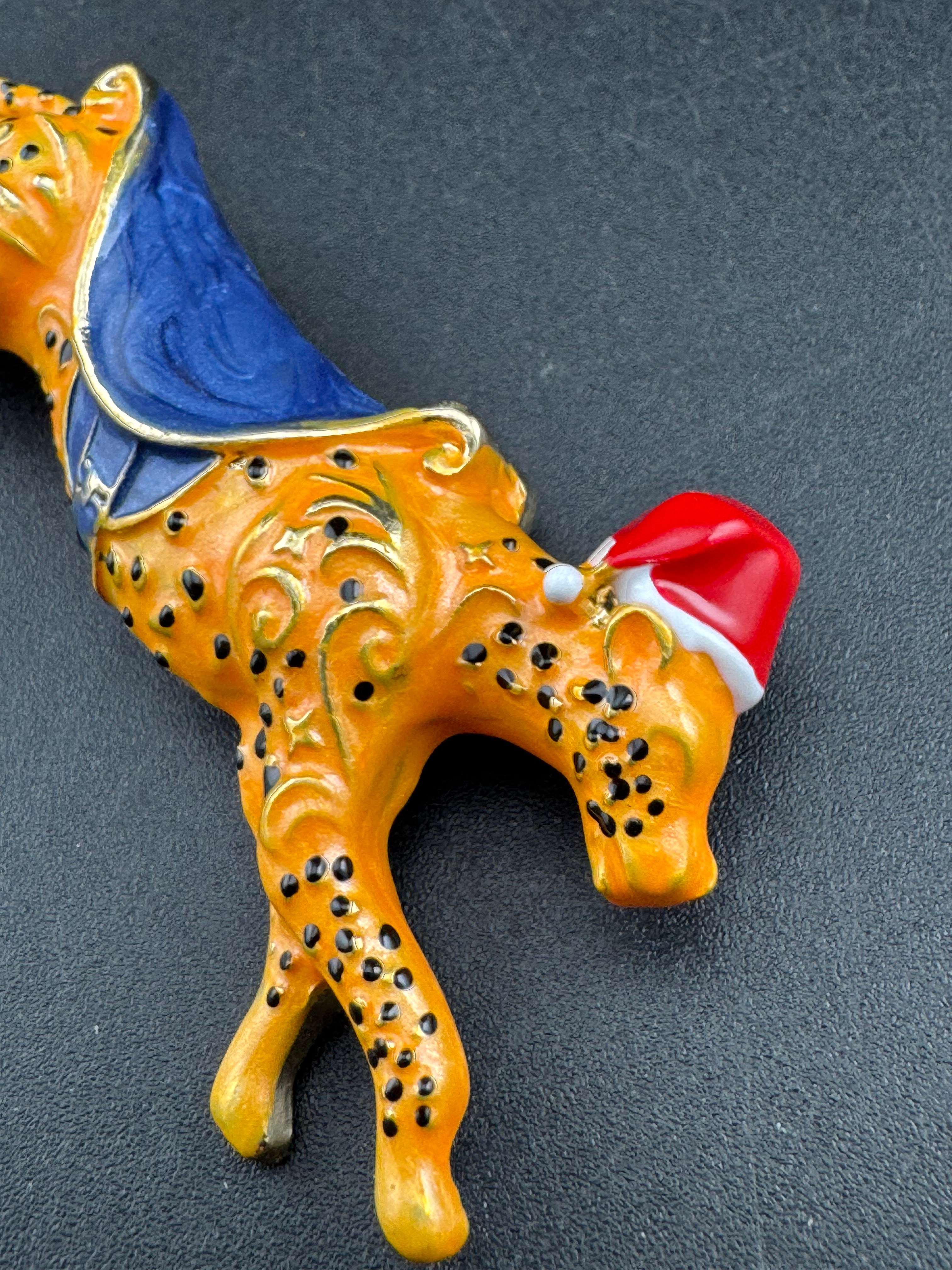 Christmas big cat leopard brooch, festive Santa hat